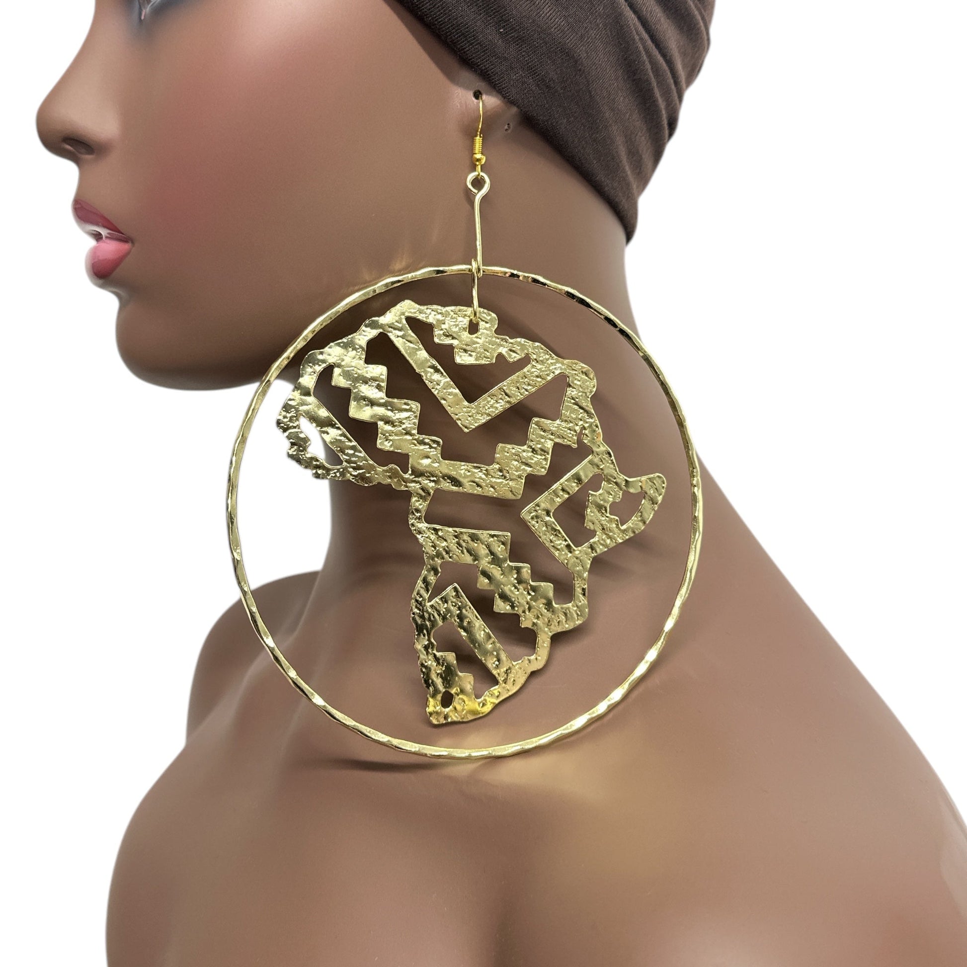 Handcrafted Oversized African Map Statement Brass Earrings – Bold & Unique Design - Fatisha Boutique