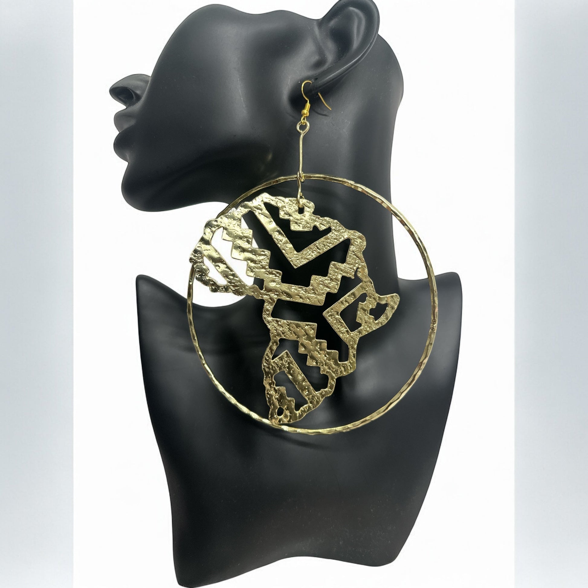 Handcrafted Oversized African Map Statement Brass Earrings – Bold & Unique Design - Fatisha Boutique