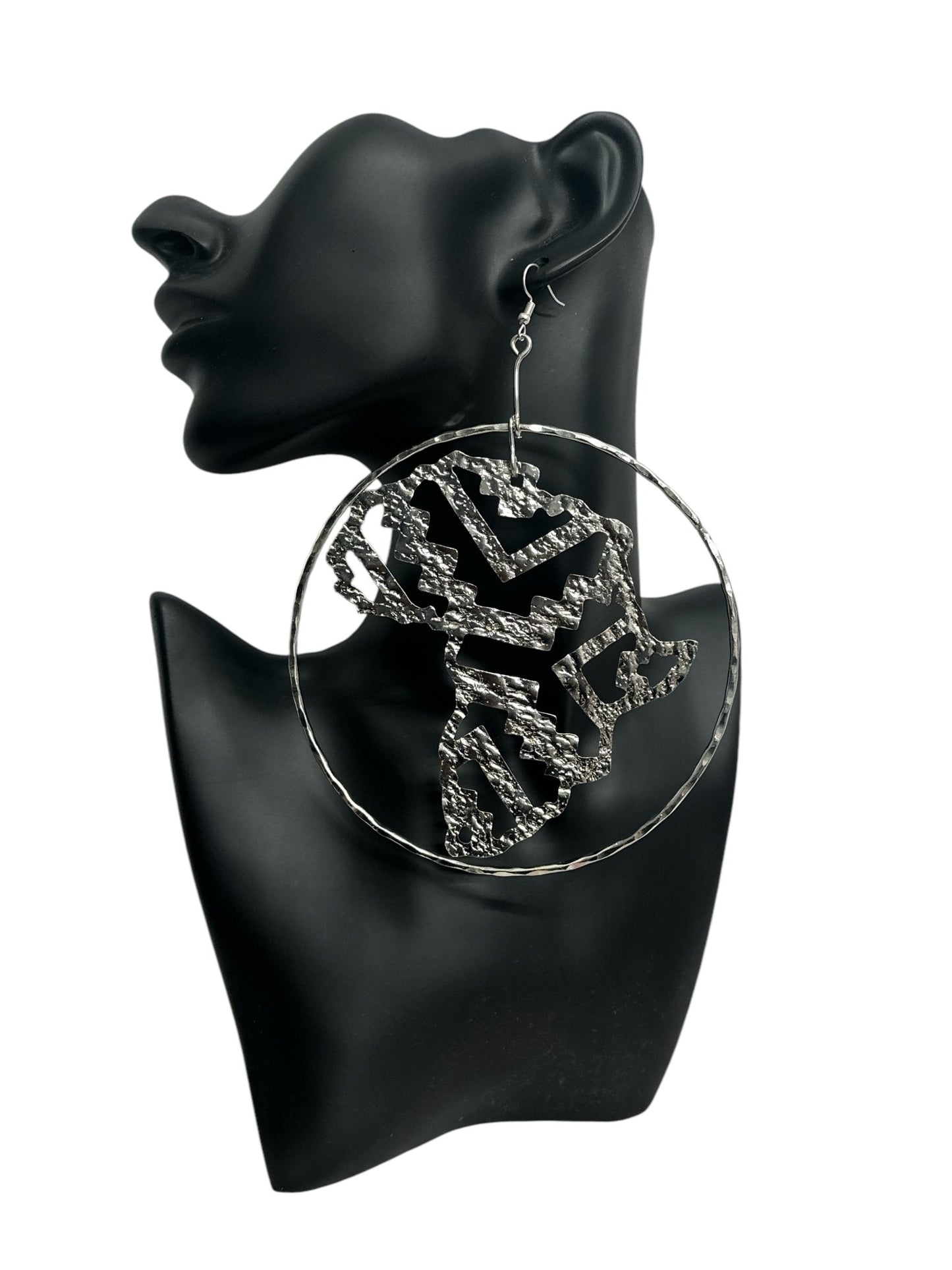 Handcrafted Oversized African Map Statement Brass Earrings – Bold & Unique Design - Fatisha Boutique