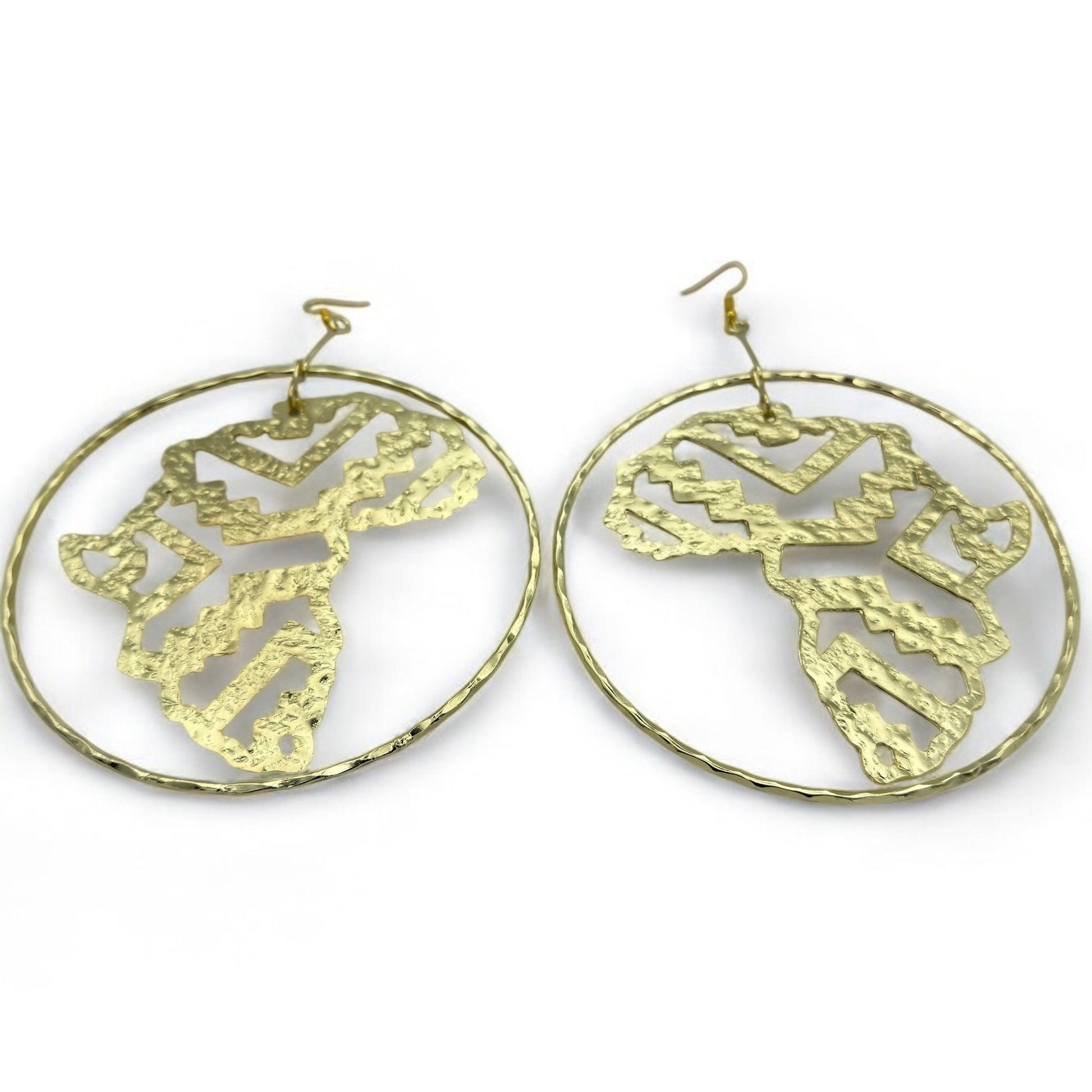 Handcrafted Oversized African Map Statement Brass Earrings – Bold & Unique Design - Fatisha Boutique