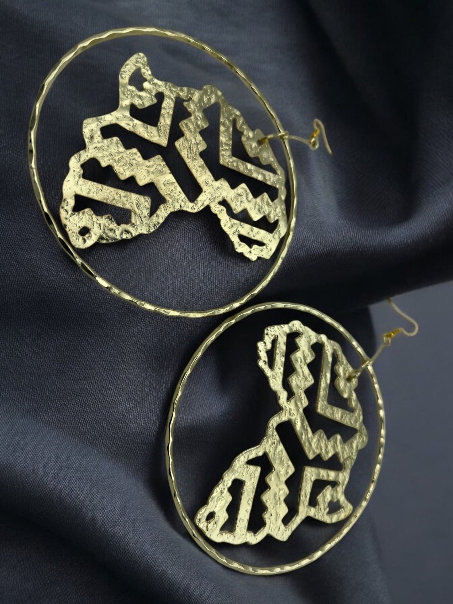 Handcrafted Oversized African Map Statement Brass Earrings – Bold & Unique Design - Fatisha Boutique