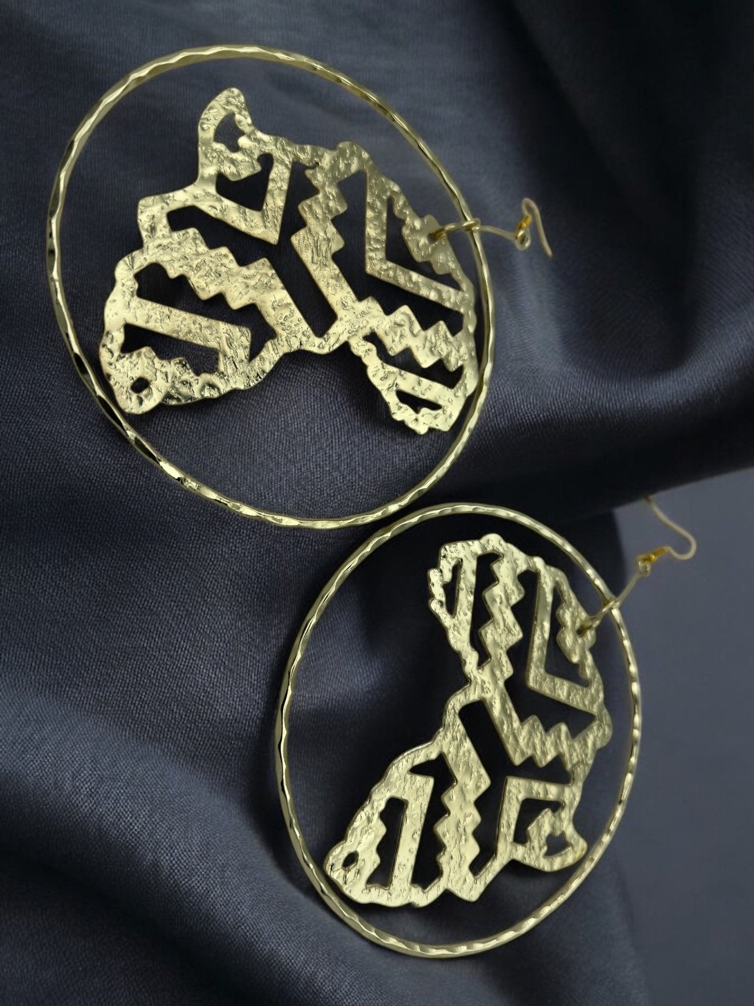 Handcrafted Oversized African Map Statement Brass Earrings – Bold & Unique Design - Fatisha Boutique