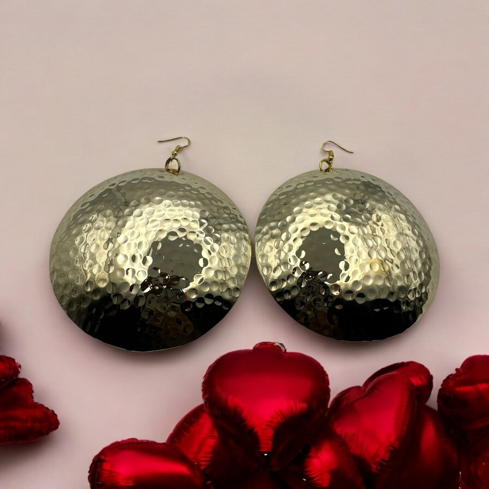 Handcrafted Oversized Hammered Brass Dangle Earrings – Bold & Elegant Statement Jewellery - Fatisha Boutique