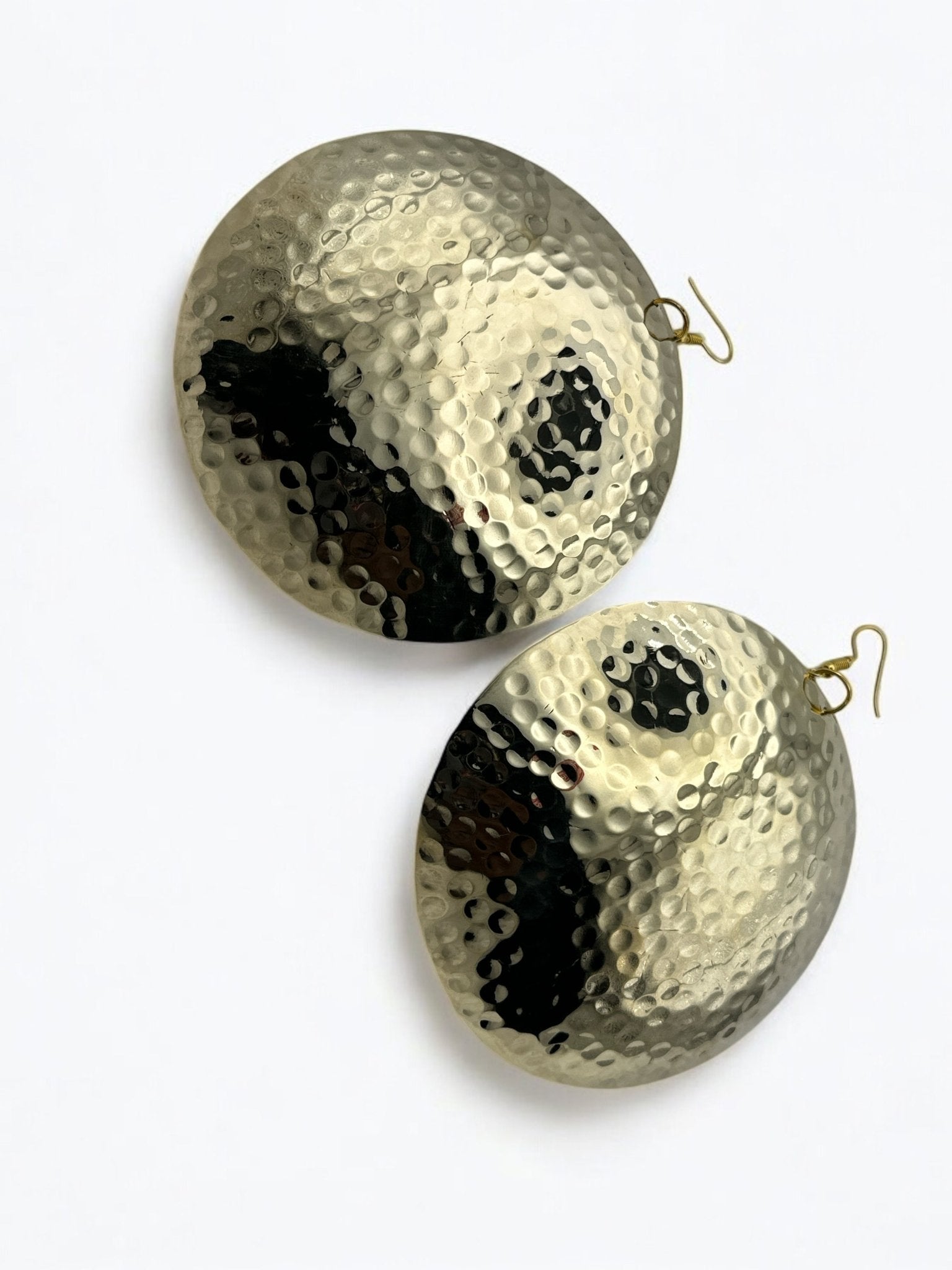 Handcrafted Oversized Hammered Brass Dangle Earrings – Bold & Elegant Statement Jewellery - Fatisha Boutique
