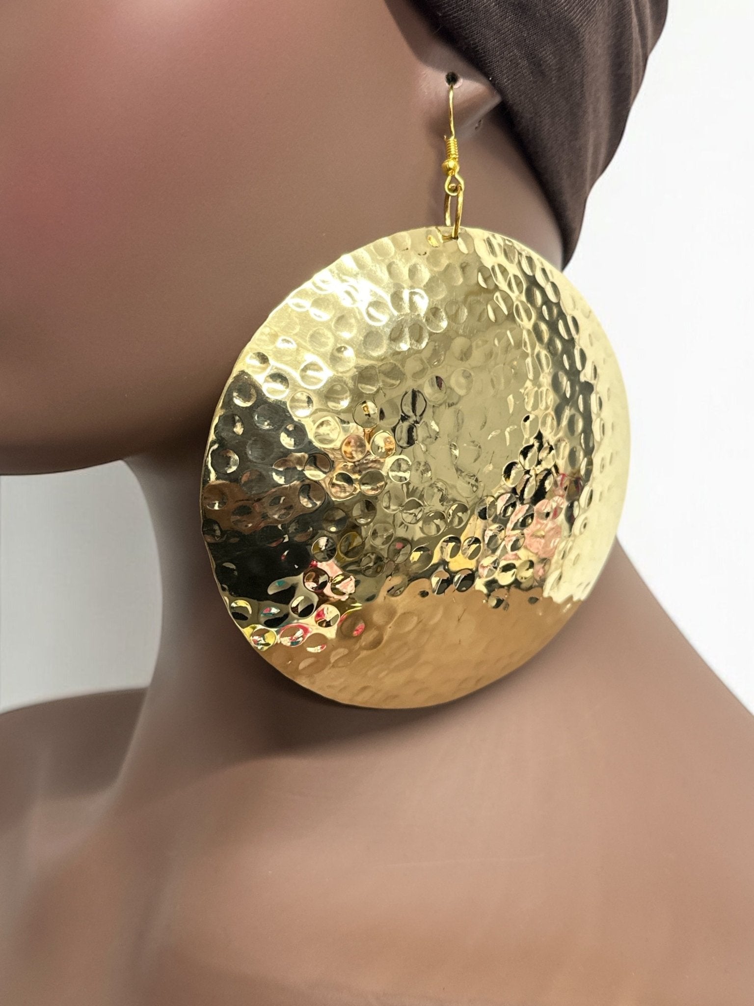 Handcrafted Oversized Hammered Brass Dangle Earrings – Bold & Elegant Statement Jewellery - Fatisha Boutique