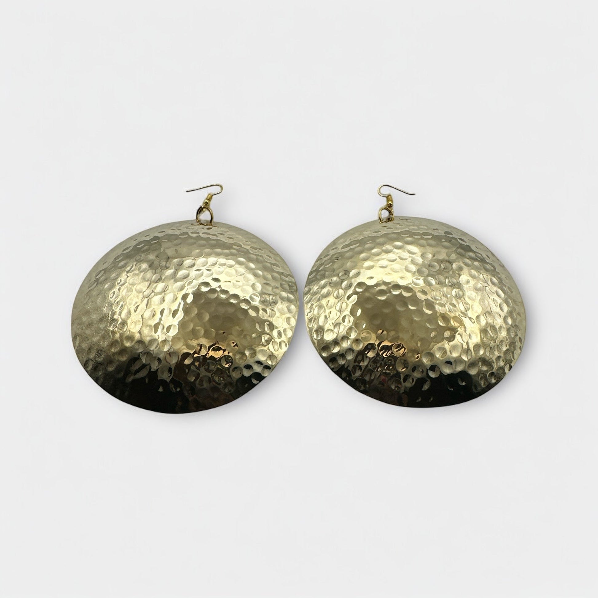 Handcrafted Oversized Hammered Brass Dangle Earrings – Bold & Elegant Statement Jewellery - Fatisha Boutique
