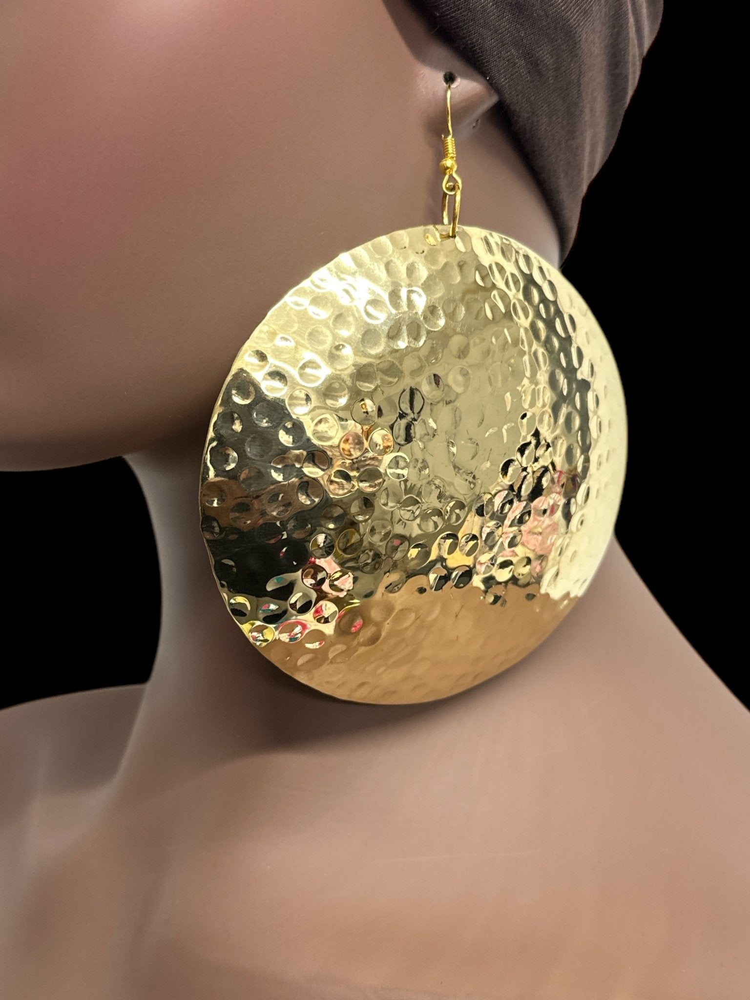 Handcrafted Oversized Hammered Brass Dangle Earrings – Bold & Elegant Statement Jewellery - Fatisha Boutique