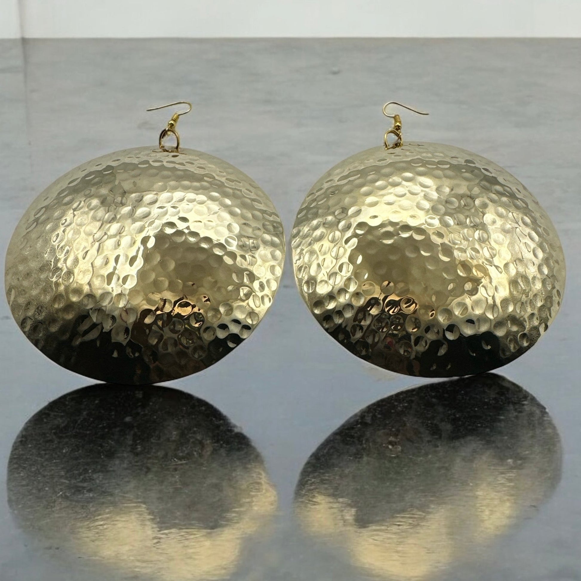 Handcrafted Oversized Hammered Brass Dangle Earrings – Bold & Elegant Statement Jewellery - Fatisha Boutique