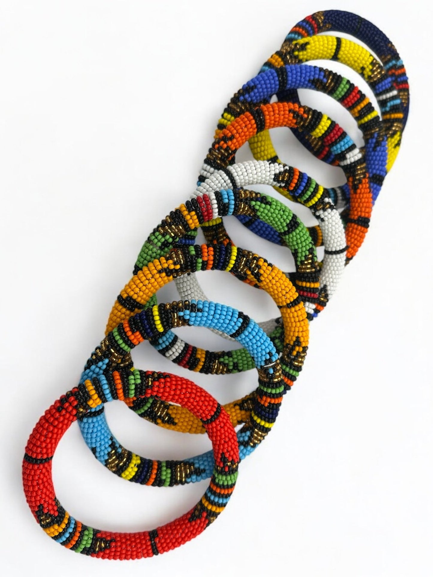 Handmade African Beaded Bangles – Multicolour Stackable Bracelet | Ethnic Tribal Jewellery - Fatisha Boutique
