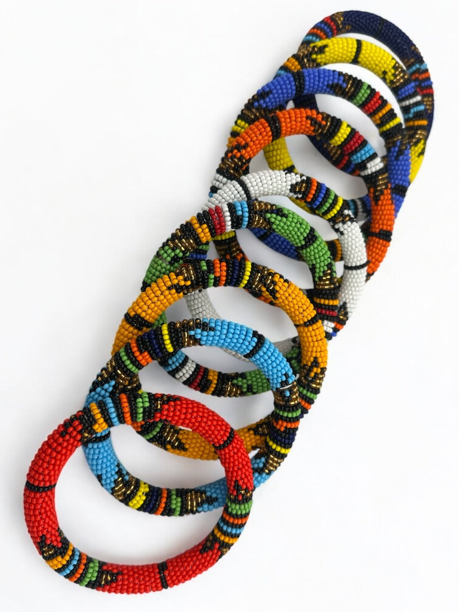 Handmade African Beaded Bangles – Multicolour Stackable Bracelet | Ethnic Tribal Jewellery - Fatisha Boutique