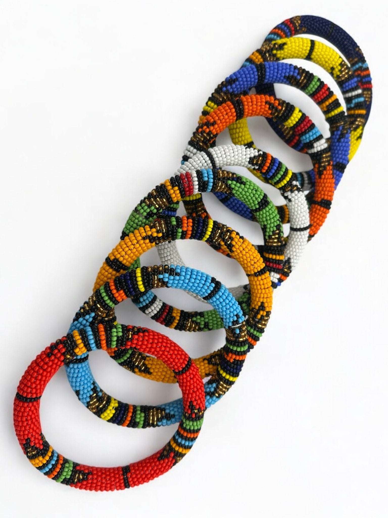 Handmade African Beaded Bangles – Multicolour Stackable Bracelet | Ethnic Tribal Jewellery - Fatisha Boutique