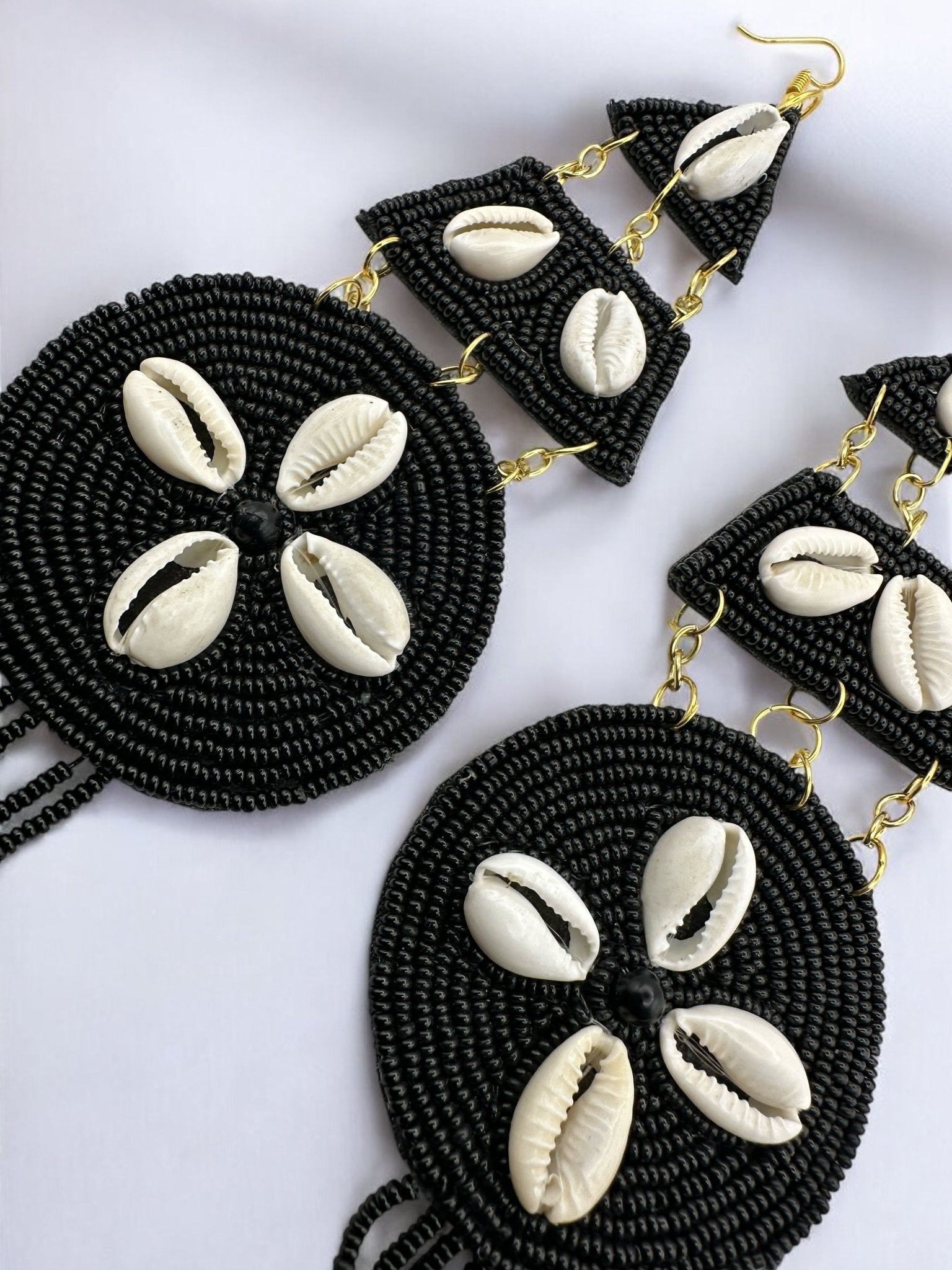 Handmade African Beaded Cowrie Shell Earrings – Long Statement Tribal Jewellery - Fatisha Boutique