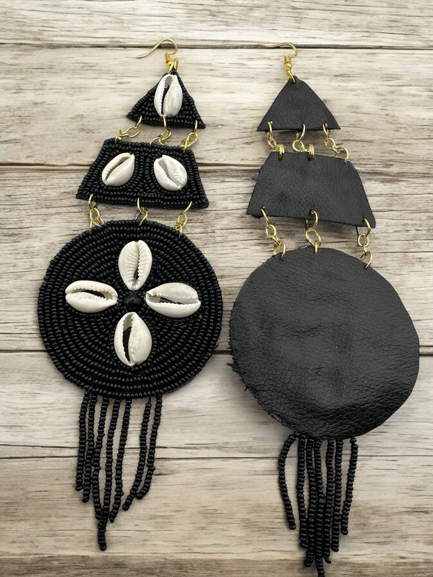 Handmade African Beaded Cowrie Shell Earrings – Long Statement Tribal Jewellery - Fatisha Boutique