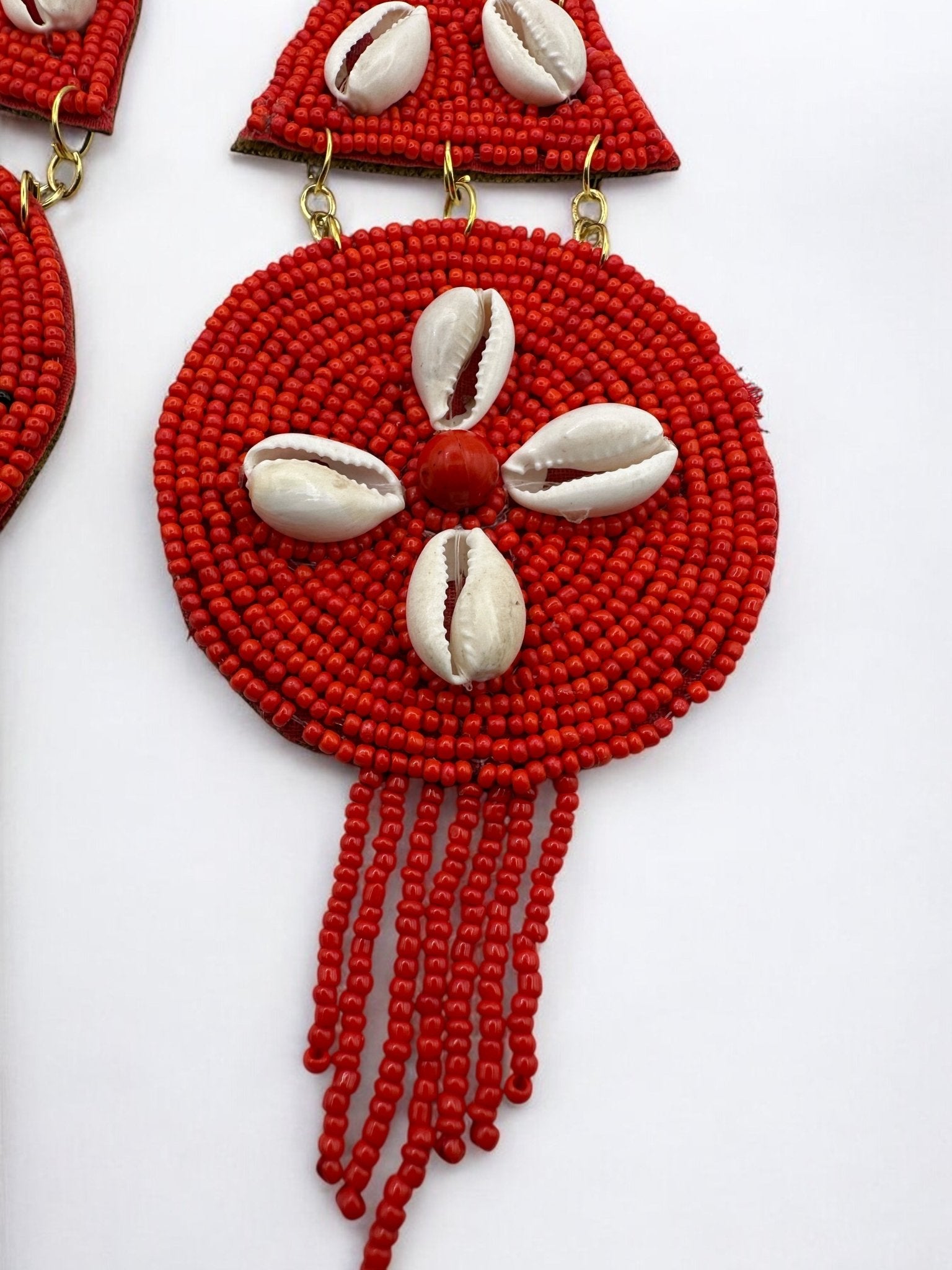 Handmade African Beaded Cowrie Shell Earrings – Long Statement Tribal Jewellery - Fatisha Boutique