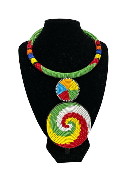 Handmade African Beaded Pendant Necklace – Vibrant Maasai - Inspired Jewellery - Fatisha Boutique