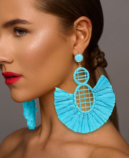 Handmade Bohemian Raffia Statement Earrings for Women - Fatisha Boutique