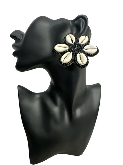 Handmade Cowrie Shell Beaded Earrings - Floral Statement Design - Fatisha Boutique
