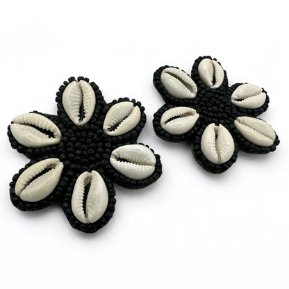 Handmade Cowrie Shell Beaded Earrings - Floral Statement Design - Fatisha Boutique