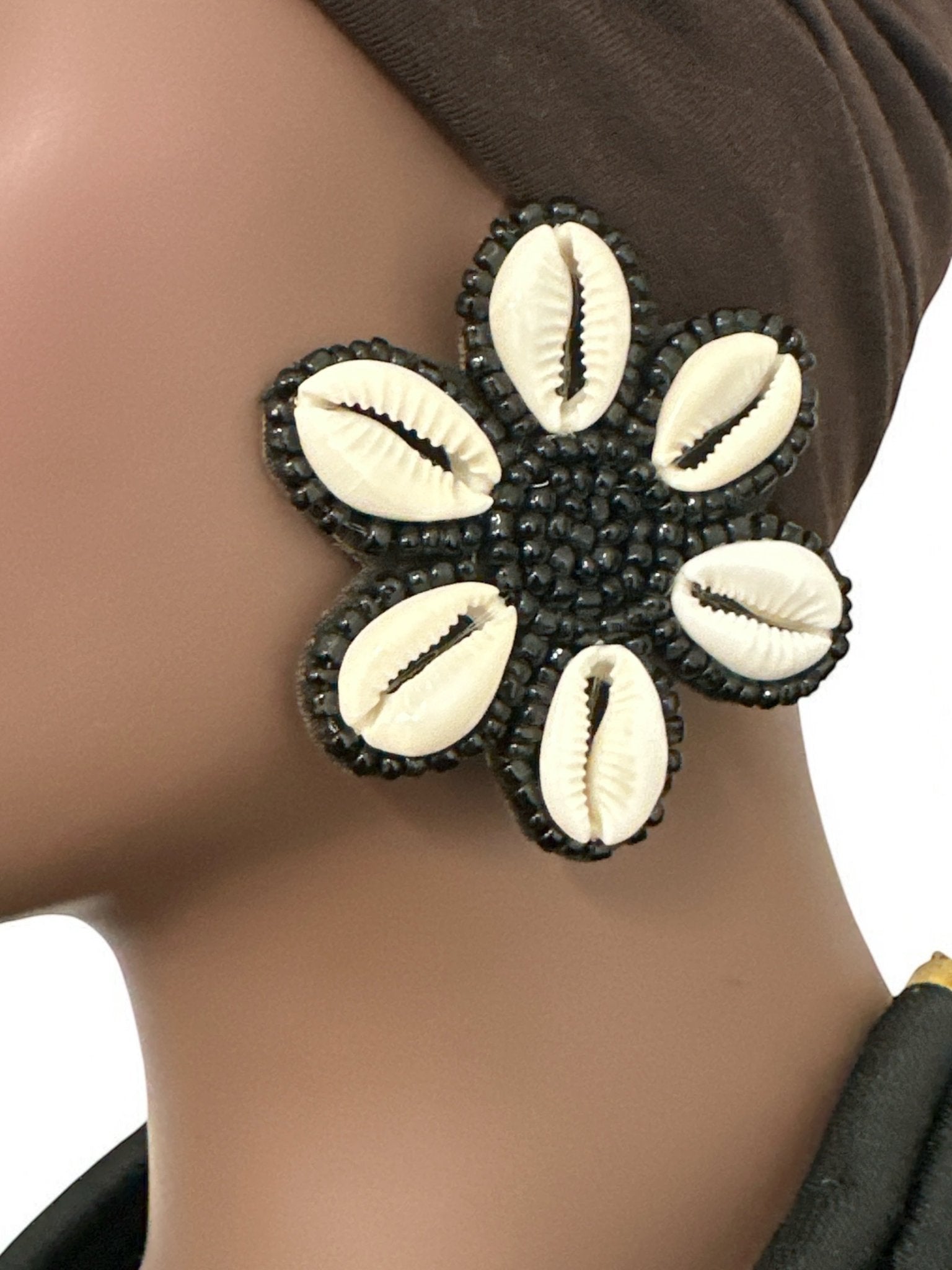 Handmade Cowrie Shell Beaded Earrings - Floral Statement Design - Fatisha Boutique