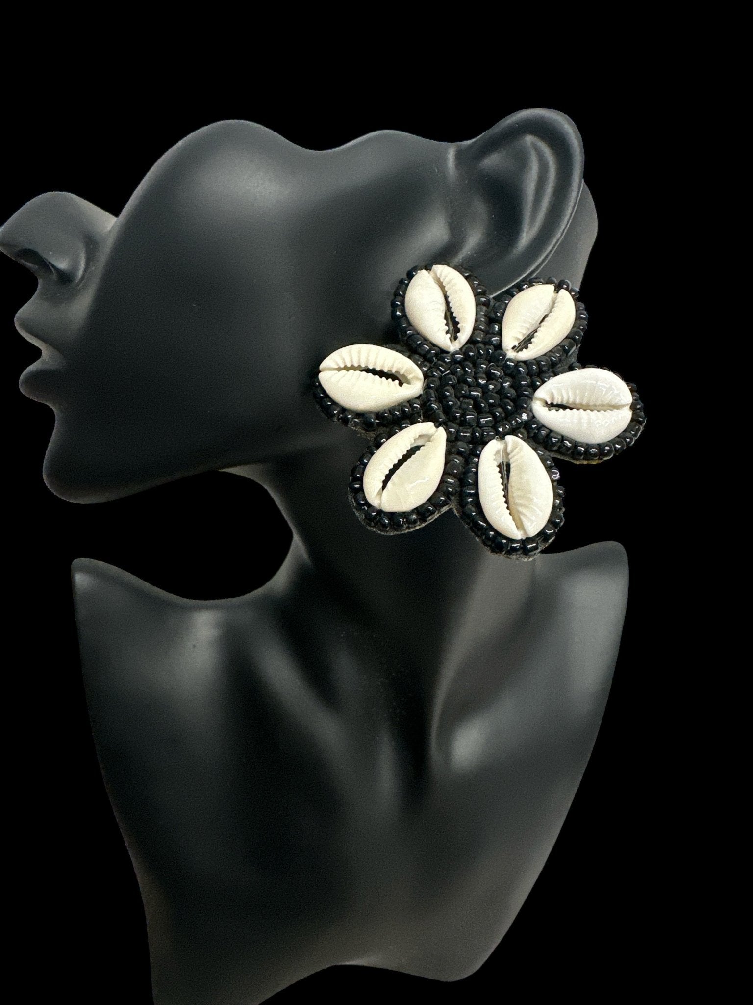 Handmade Cowrie Shell Beaded Earrings - Floral Statement Design - Fatisha Boutique