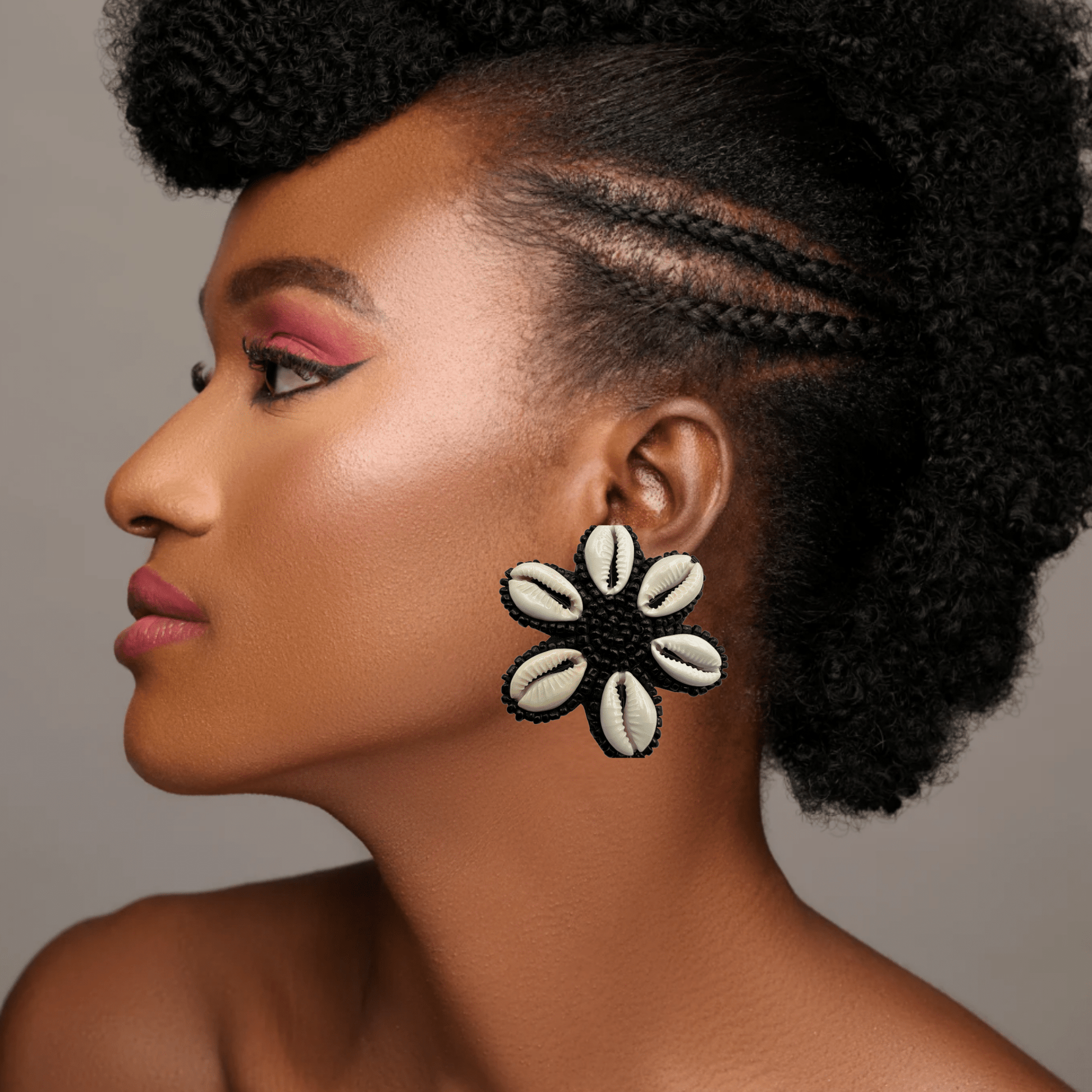 Handmade Cowrie Shell Beaded Earrings - Floral Statement Design - Fatisha Boutique