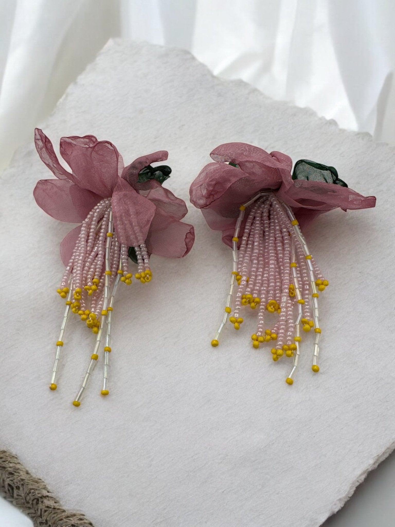 Handmade Floral Beaded Earrings – Bohemian Drop Style - Fatisha Boutique