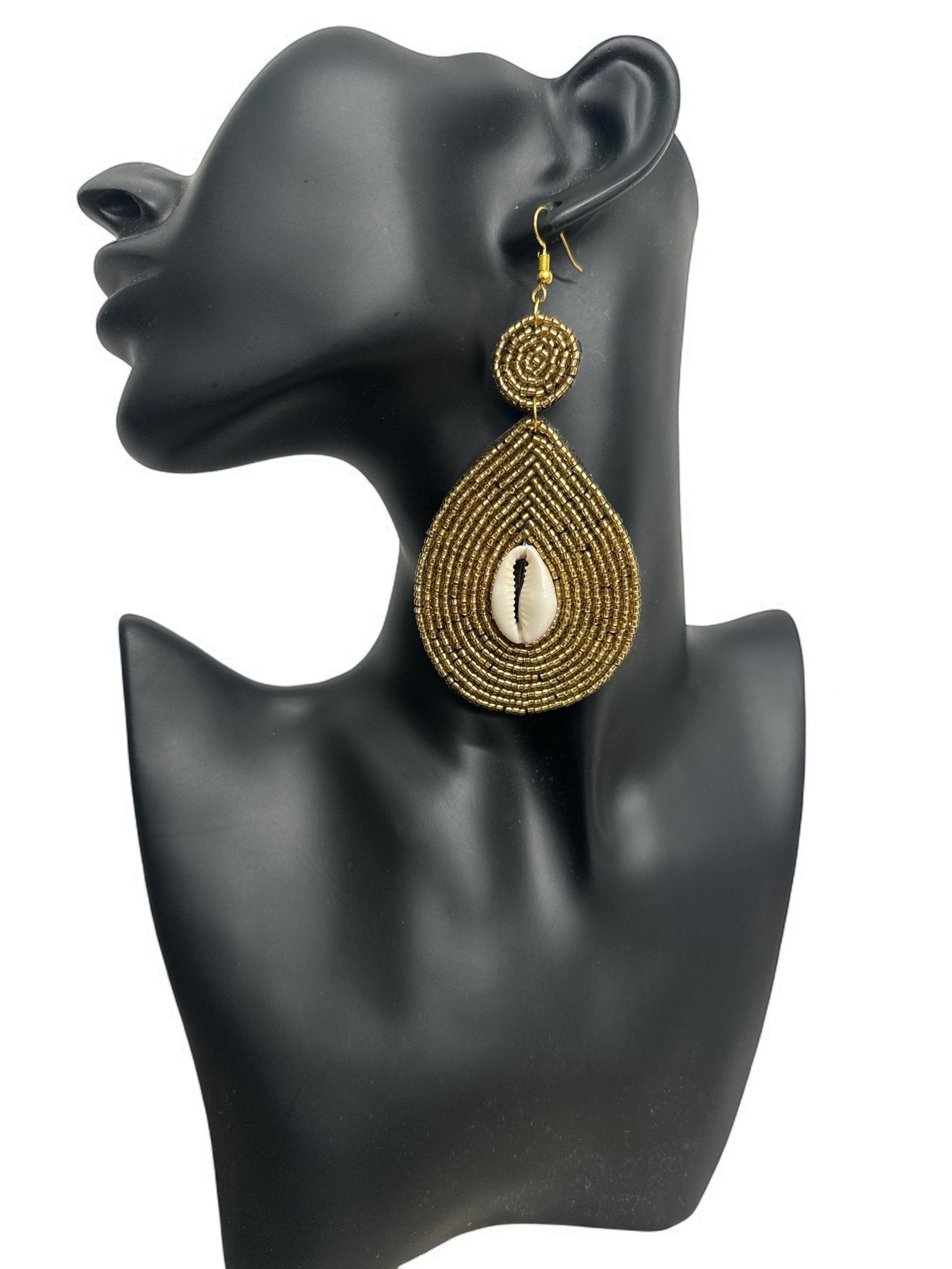 Handmade Gold Beaded Cowrie Shell Earrings - Fatisha Boutique