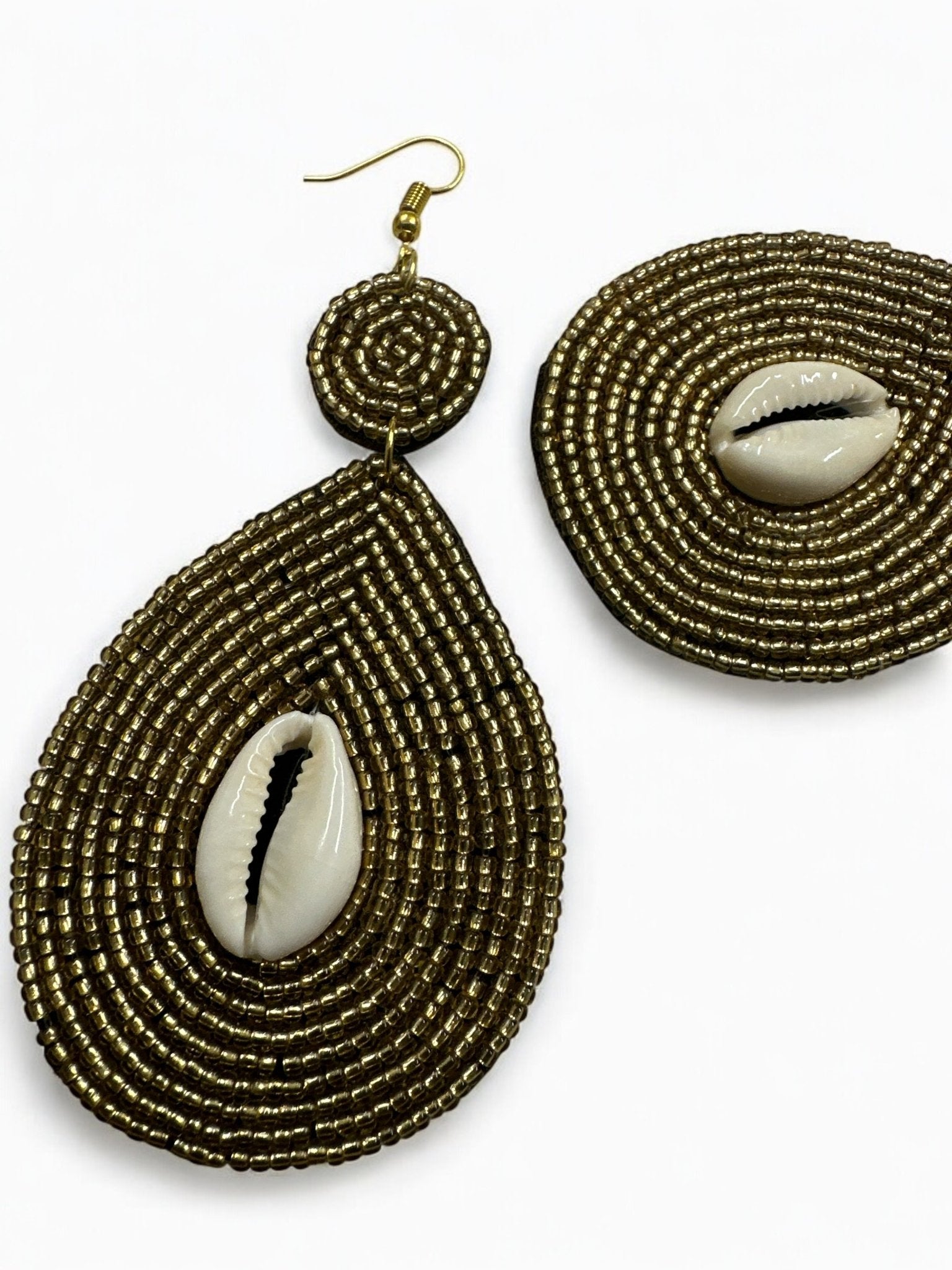 Handmade Gold Beaded Cowrie Shell Earrings - Fatisha Boutique