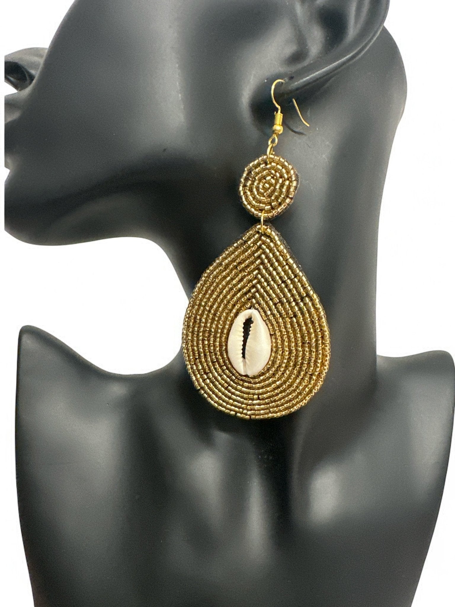 Handmade Gold Beaded Cowrie Shell Earrings - Fatisha Boutique