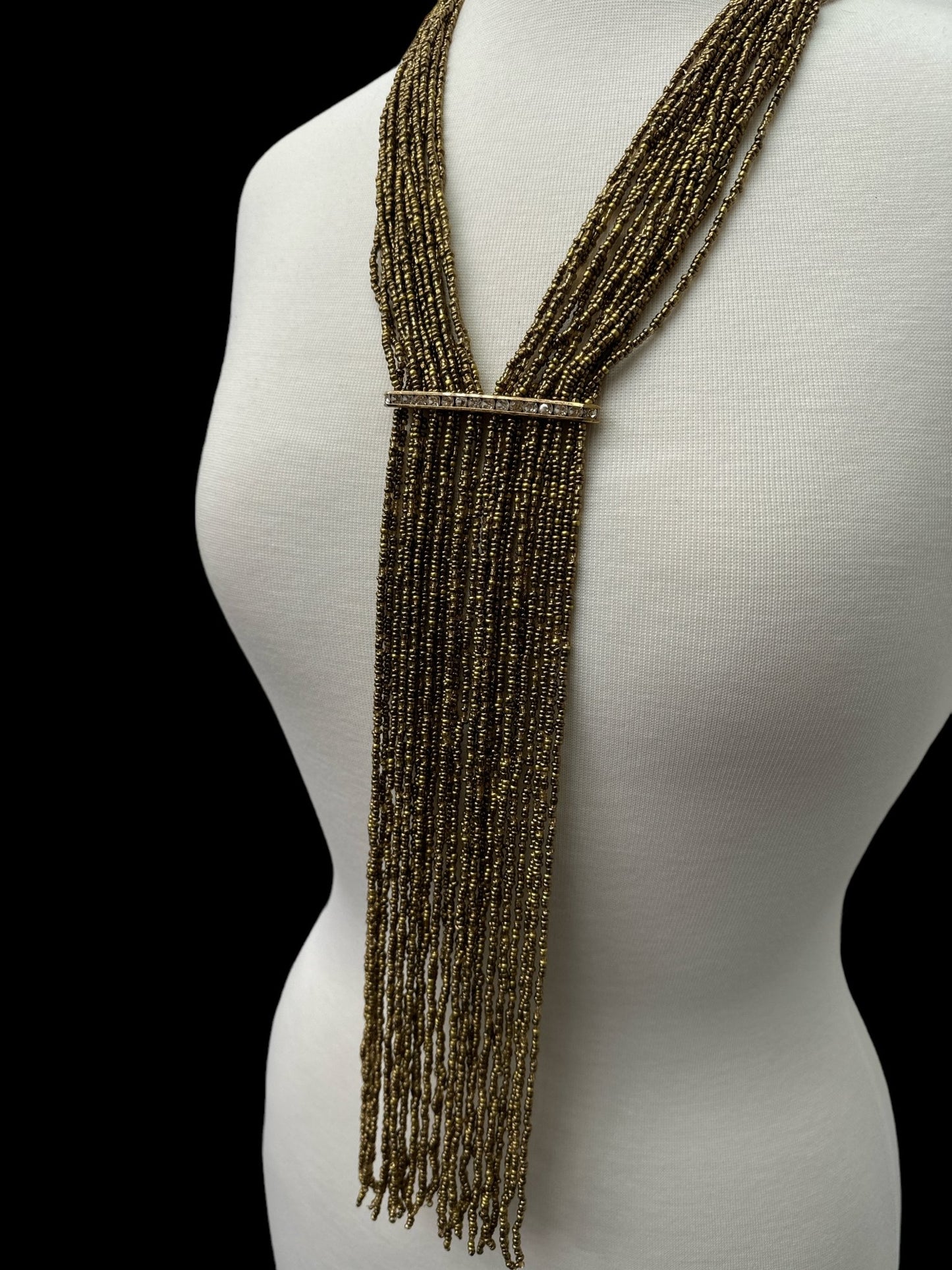 Handmade Gold Multi - Strand Beaded Necklace - Elegant Boho Fringe Necklace - Fatisha Boutique