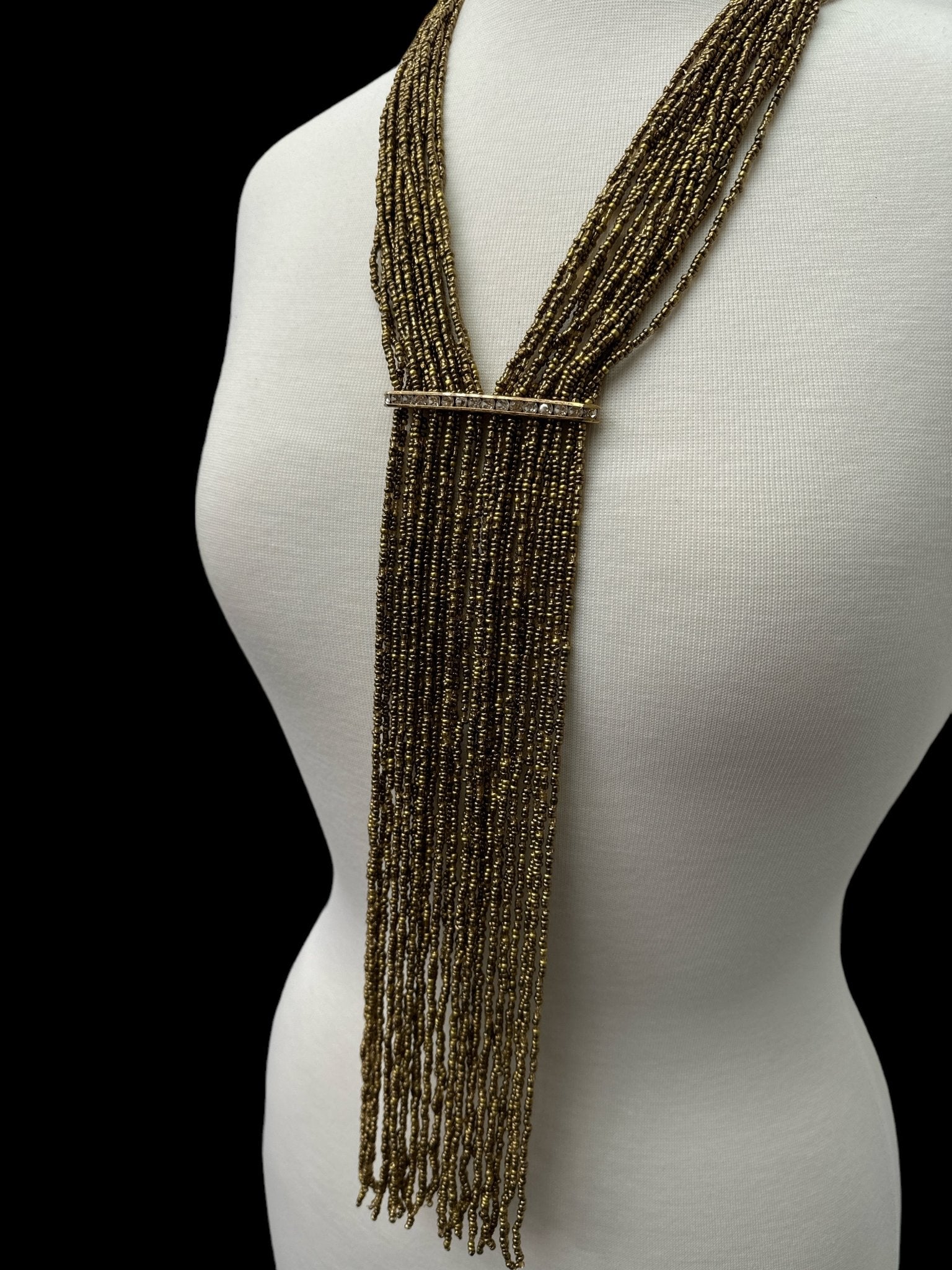 Handmade Gold Multi - Strand Beaded Necklace - Elegant Boho Fringe Necklace - Fatisha Boutique