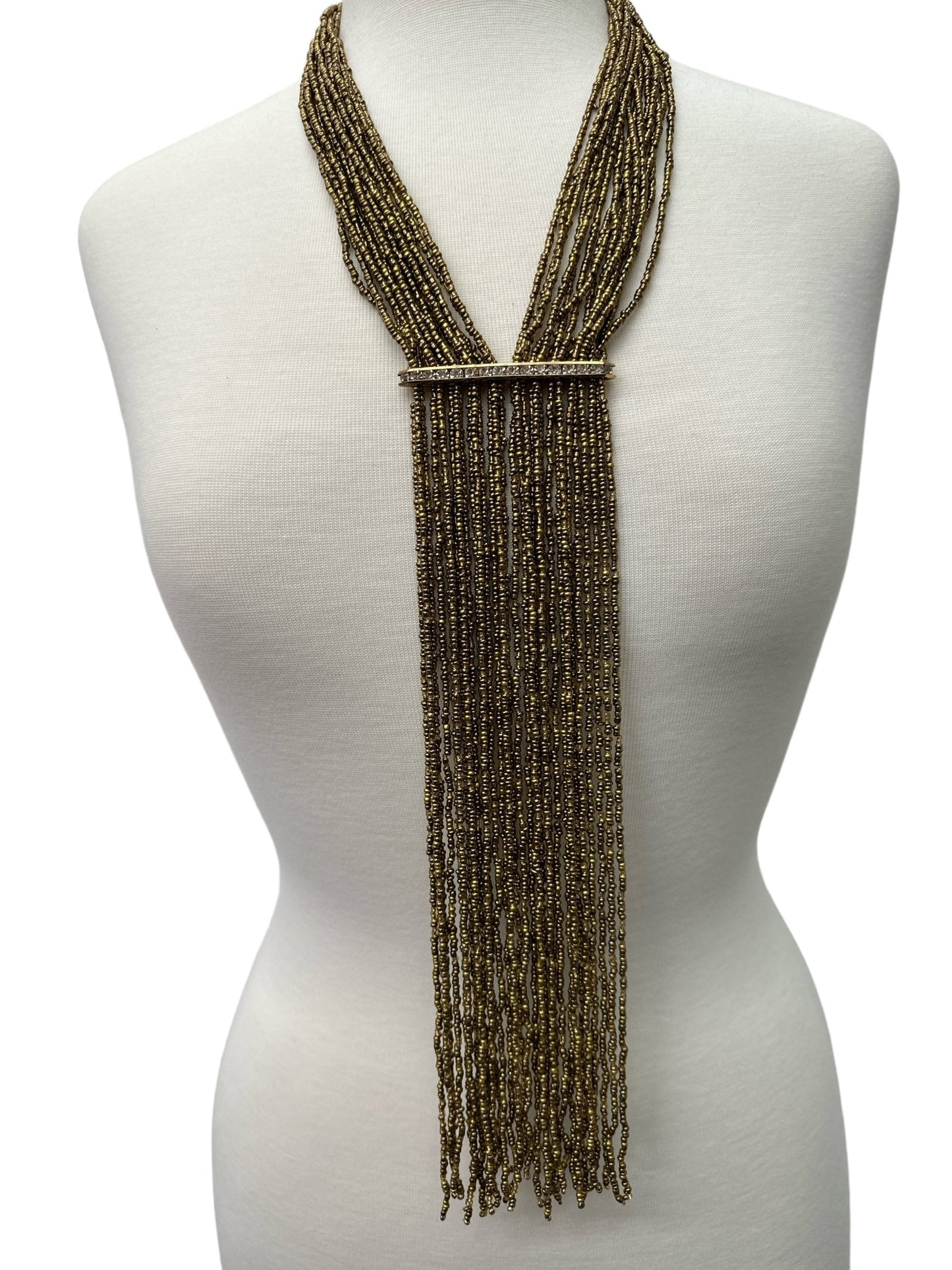 Handmade Gold Multi - Strand Beaded Necklace - Elegant Boho Fringe Necklace - Fatisha Boutique