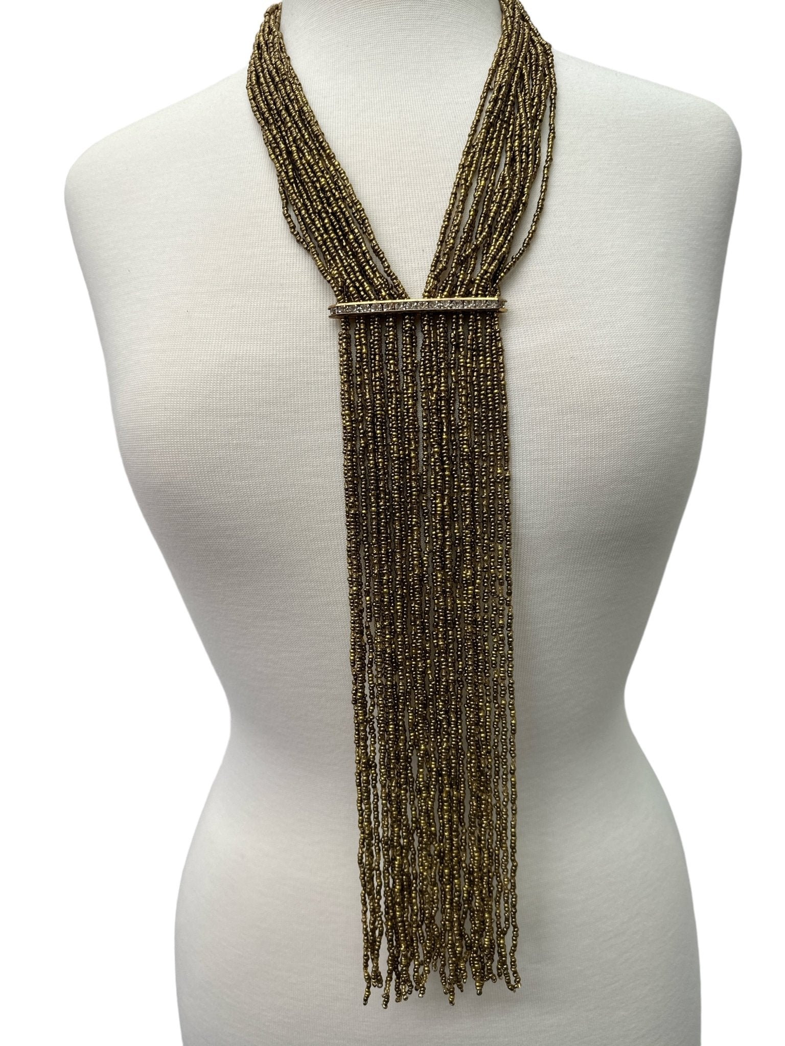 Handmade Gold Multi - Strand Beaded Necklace - Elegant Boho Fringe Necklace - Fatisha Boutique