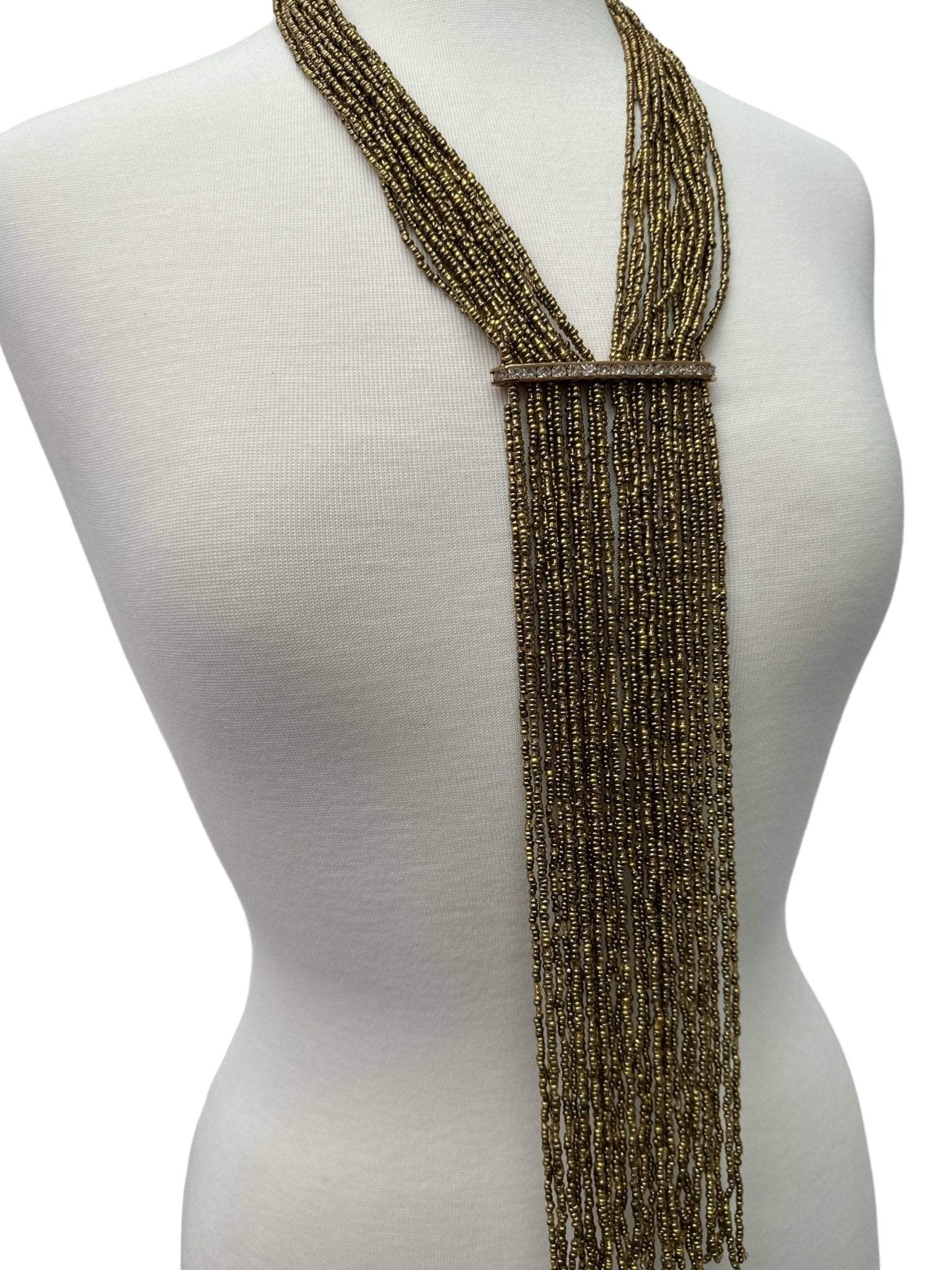 Handmade Gold Multi - Strand Beaded Necklace - Elegant Boho Fringe Necklace - Fatisha Boutique