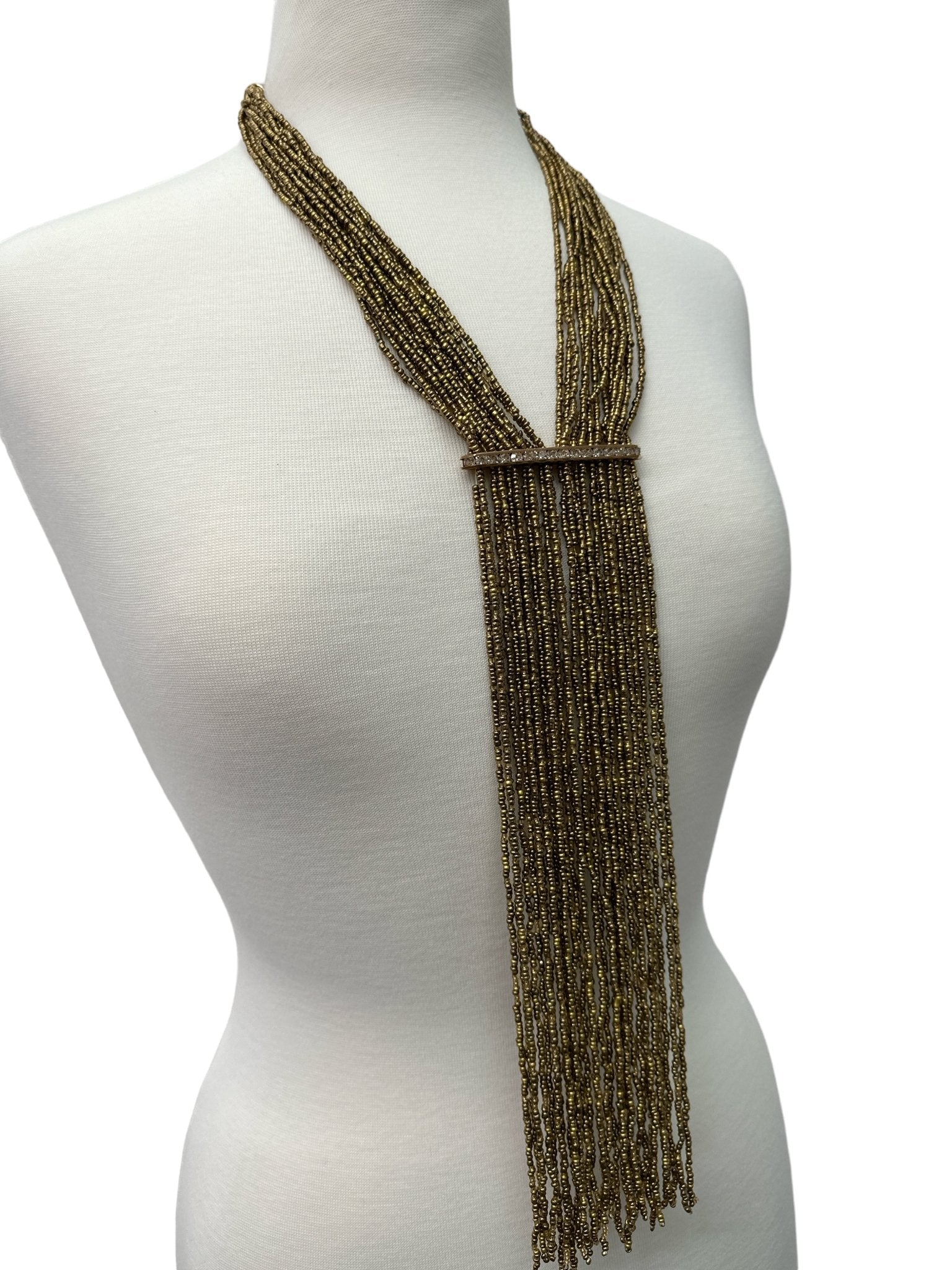Handmade Gold Multi - Strand Beaded Necklace - Elegant Boho Fringe Necklace - Fatisha Boutique