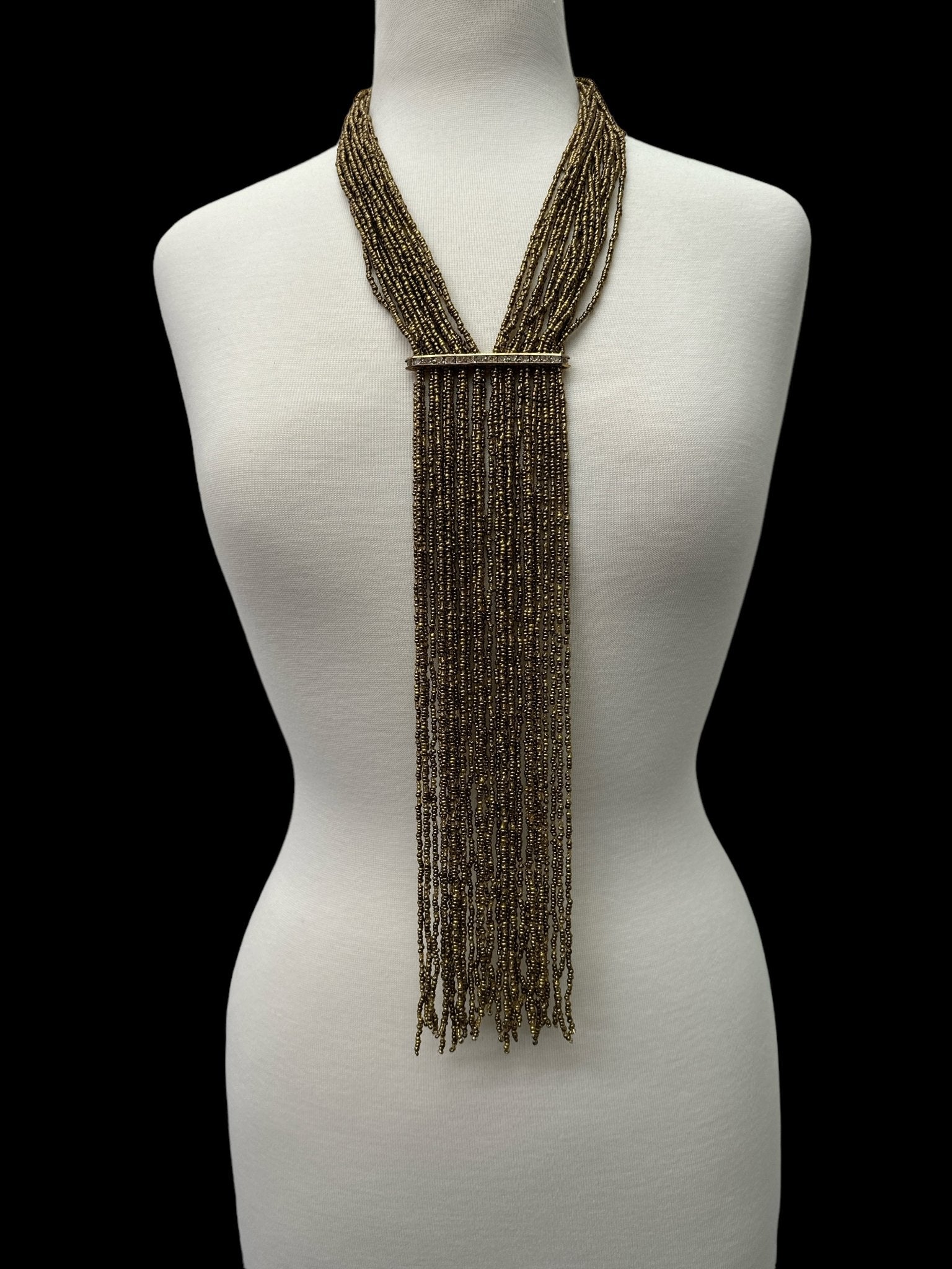 Handmade Gold Multi - Strand Beaded Necklace - Elegant Boho Fringe Necklace - Fatisha Boutique
