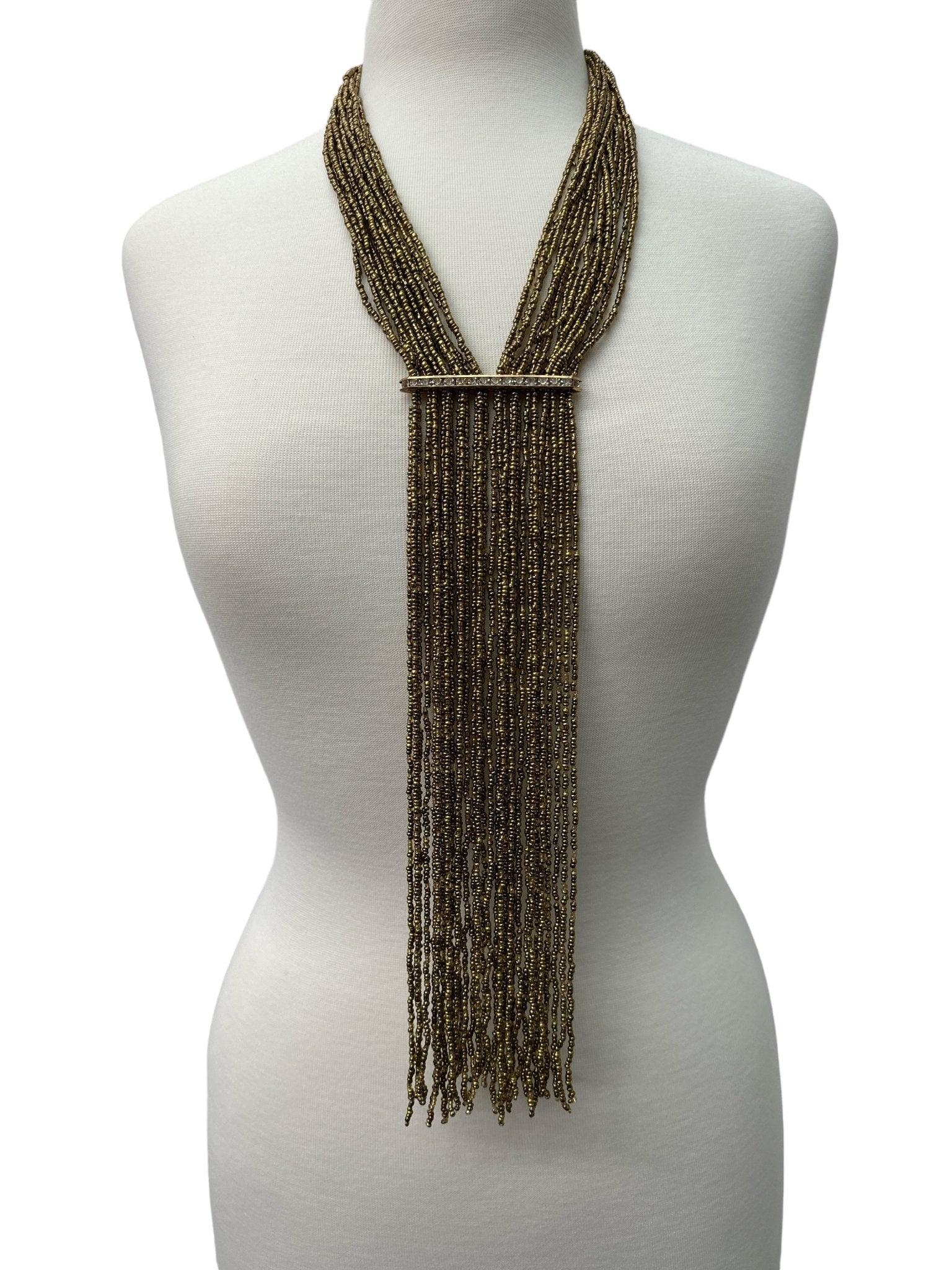 Handmade Gold Multi - Strand Beaded Necklace - Elegant Boho Fringe Necklace - Fatisha Boutique