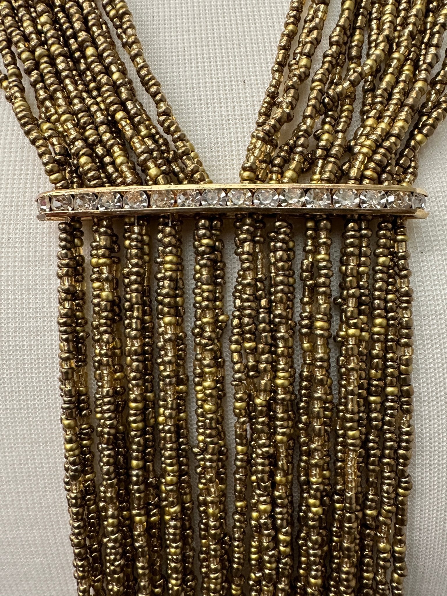 Handmade Gold Multi - Strand Beaded Necklace - Elegant Boho Fringe Necklace - Fatisha Boutique