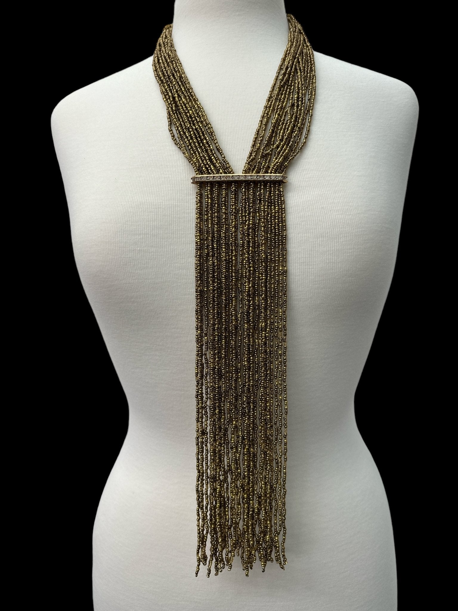 Handmade Gold Multi - Strand Beaded Necklace - Elegant Boho Fringe Necklace - Fatisha Boutique