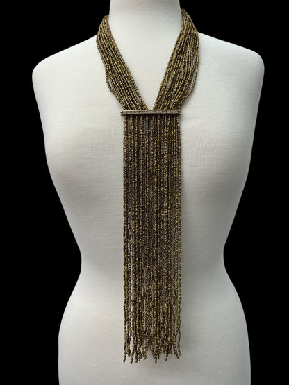 Handmade Gold Multi - Strand Beaded Necklace - Elegant Boho Fringe Necklace - Fatisha Boutique