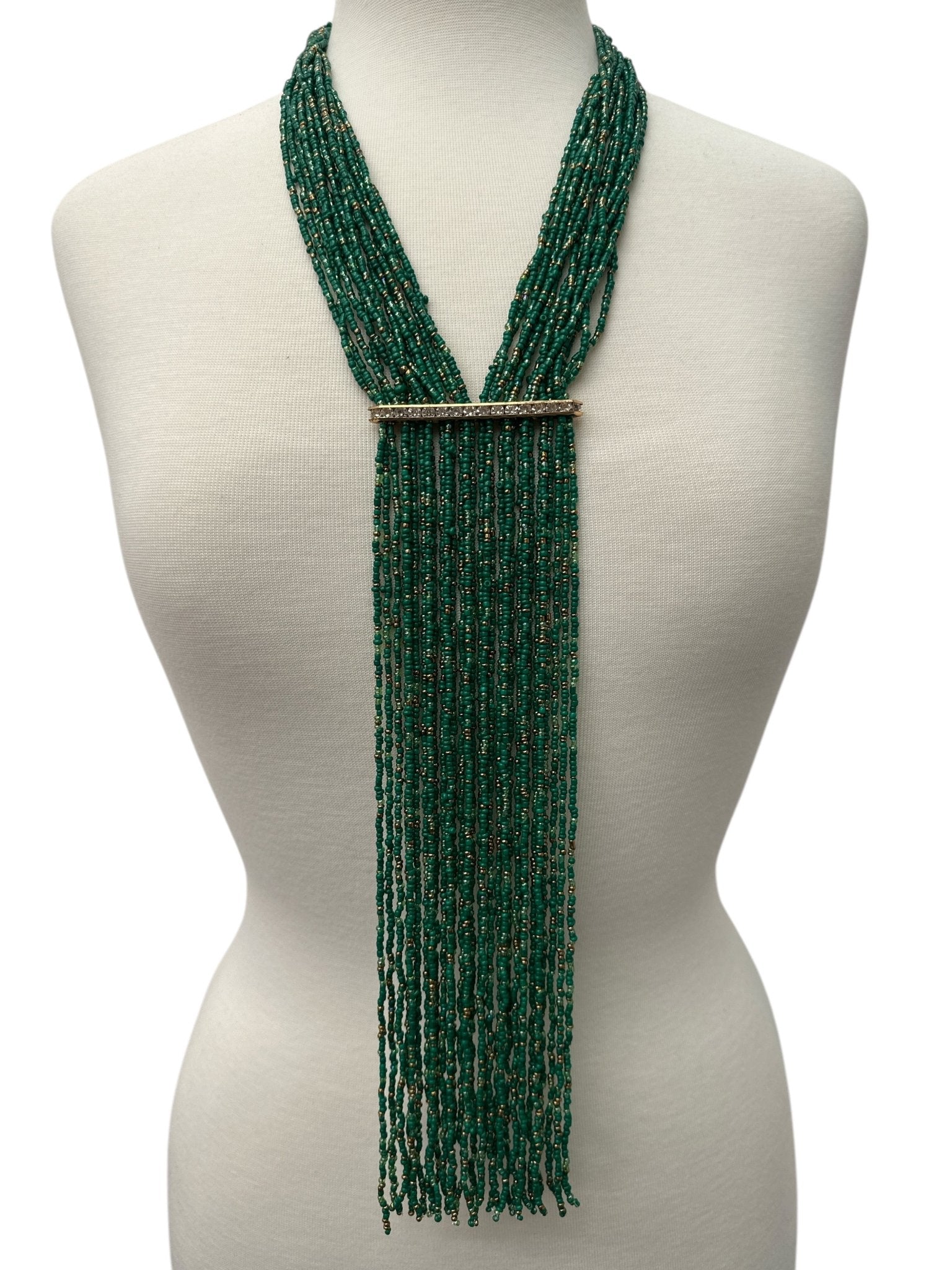 Handmade Green Multi - Strand Beaded Necklace - Elegant Boho Fringe Necklace - Fatisha Boutique