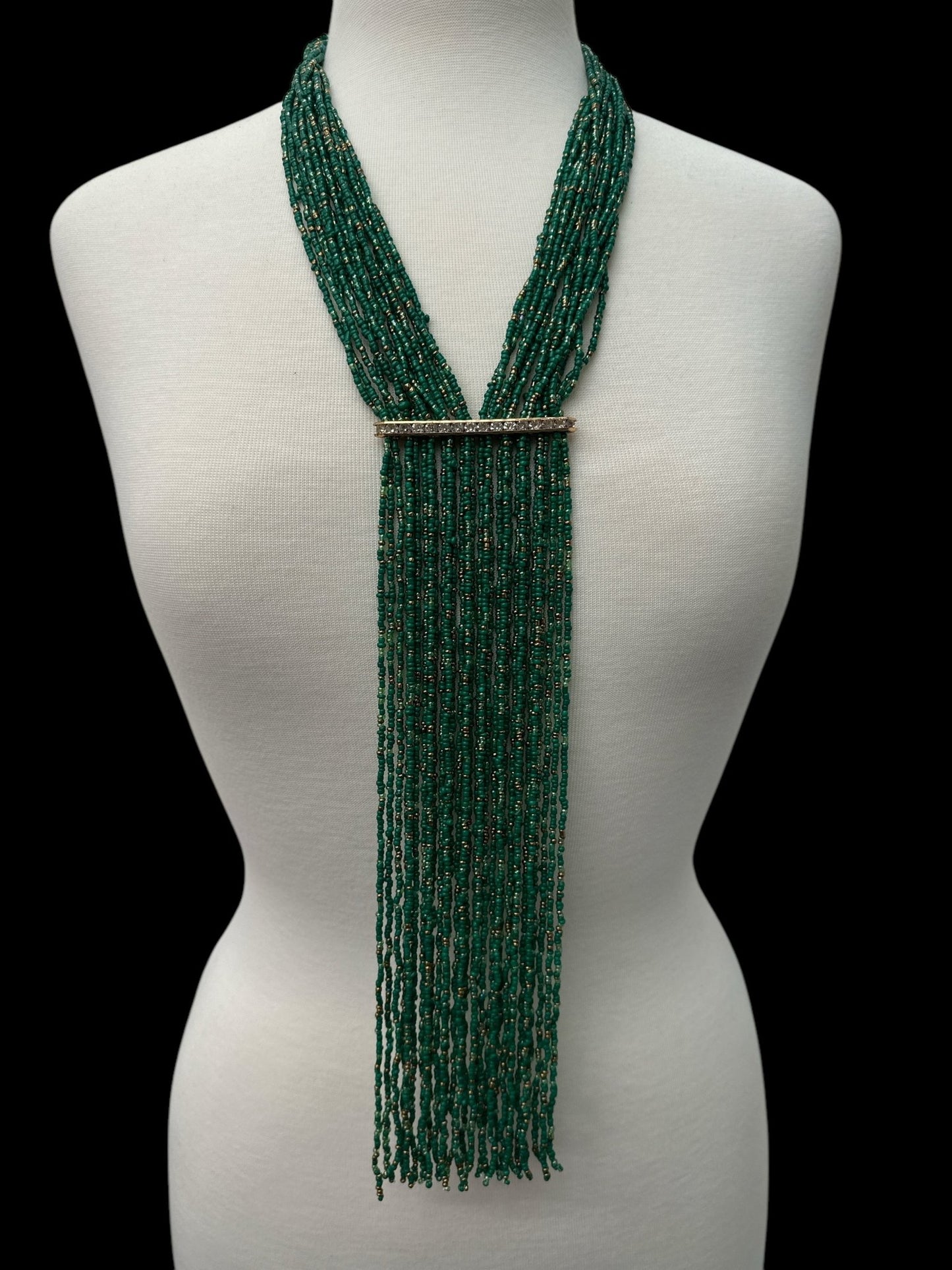 Handmade Green Multi - Strand Beaded Necklace - Elegant Boho Fringe Necklace - Fatisha Boutique