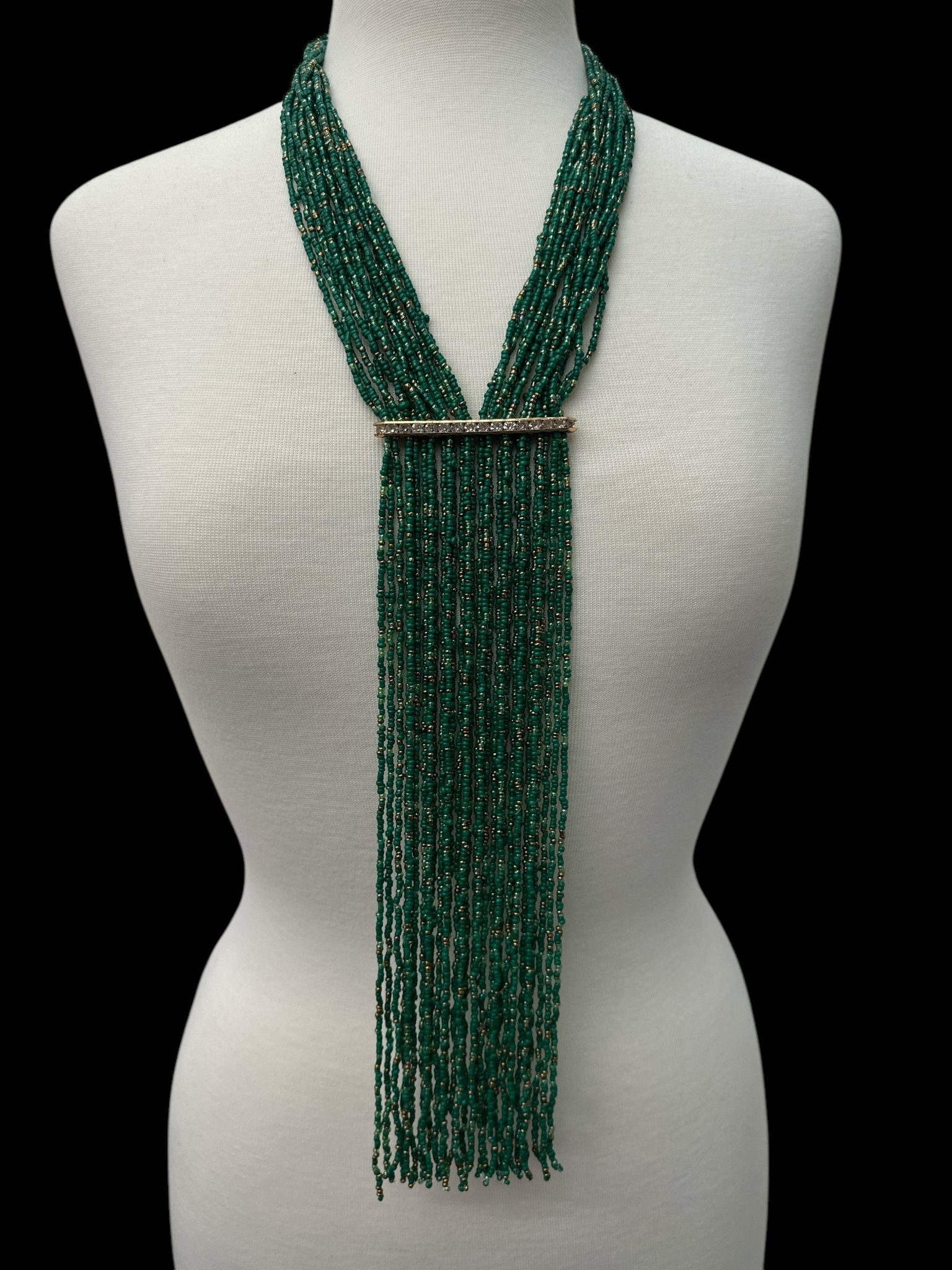 Handmade Green Multi - Strand Beaded Necklace - Elegant Boho Fringe Necklace - Fatisha Boutique