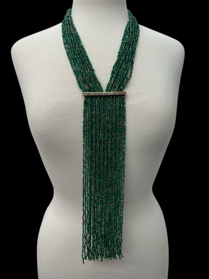 Handmade Green Multi - Strand Beaded Necklace - Elegant Boho Fringe Necklace - Fatisha Boutique
