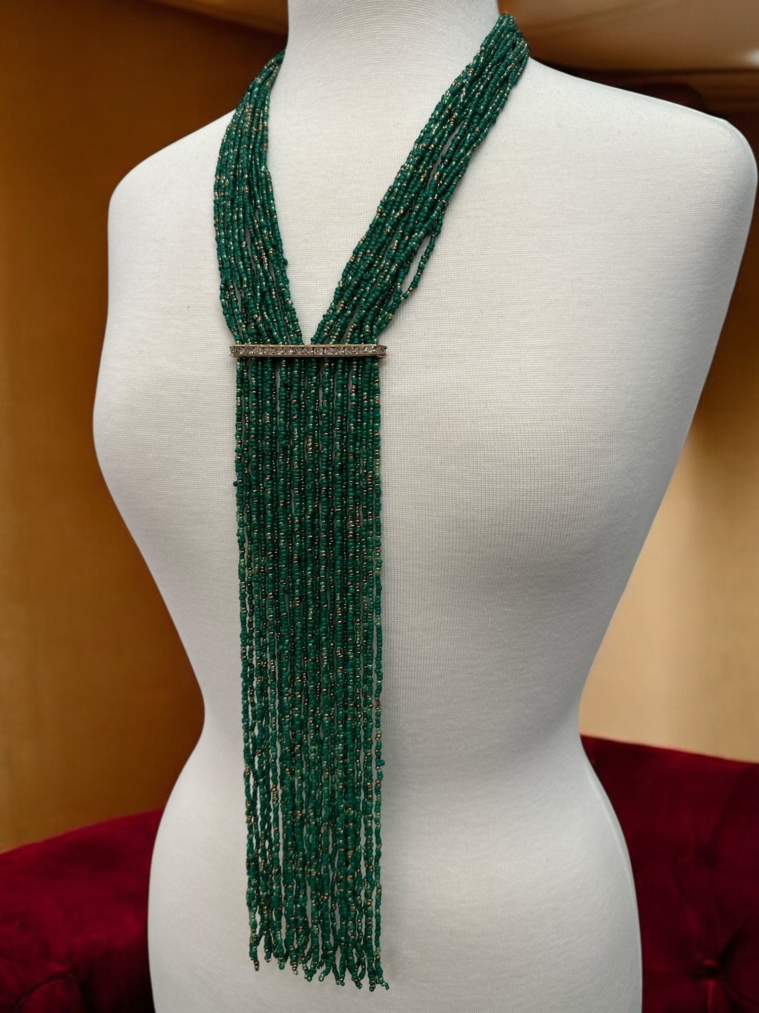 Handmade Green Multi - Strand Beaded Necklace - Elegant Boho Fringe Necklace - Fatisha Boutique