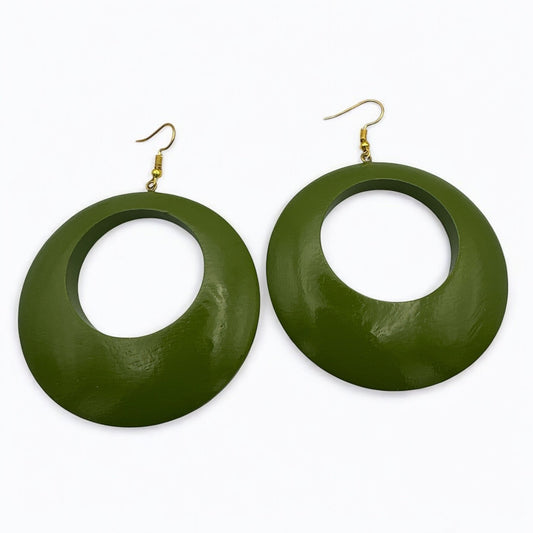 Handmade Green Wooden Dangle Earrings – Boho Ethnic Round Drop Jewellery for Women - Fatisha Boutique