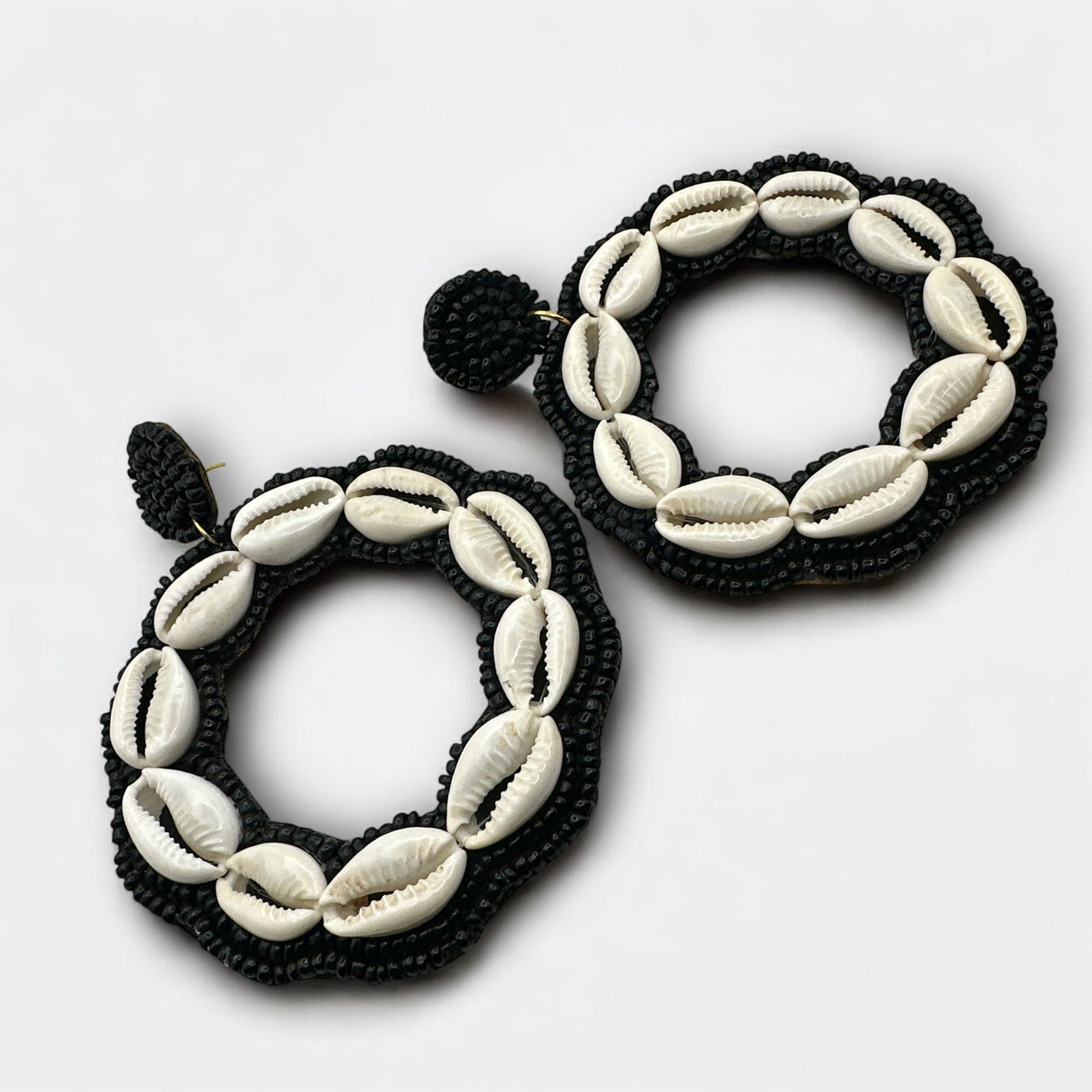 Handmade Round Cowrie Shell African Earrings - Bold Tribal Statement Hoops - Fatisha Boutique