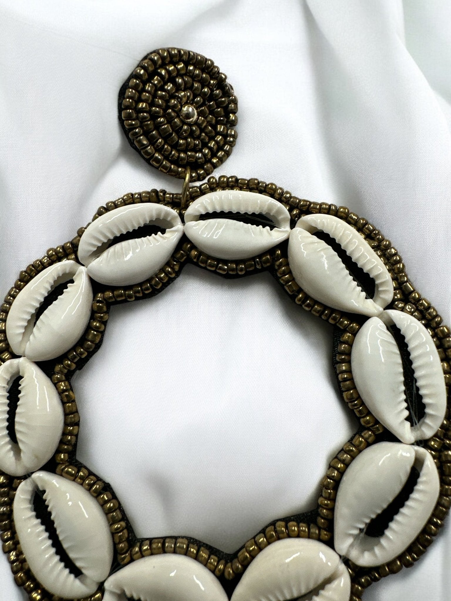 Handmade Round Cowrie Shell African Earrings - Bold Tribal Statement Hoops - Fatisha Boutique