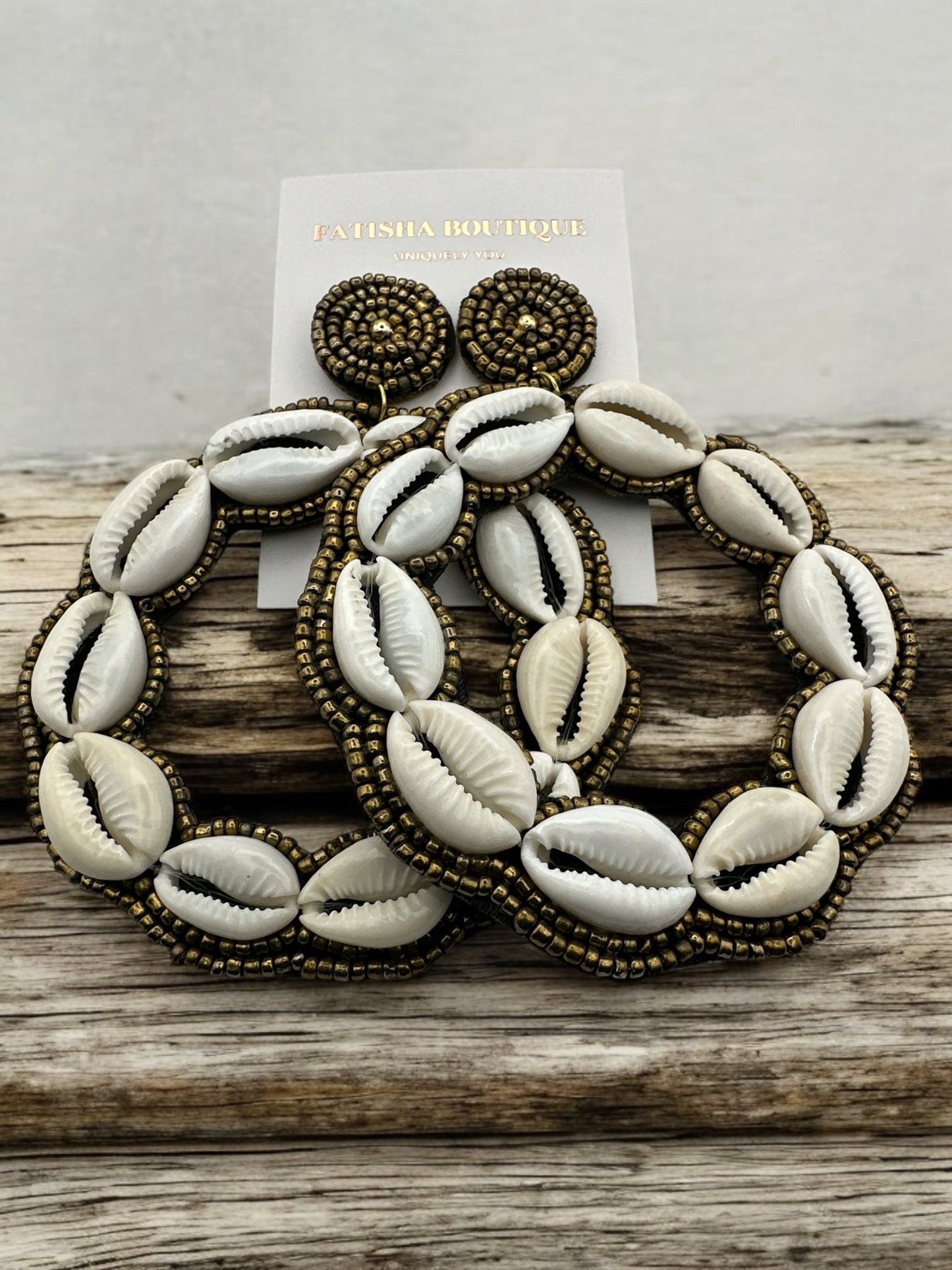 Handmade Round Cowrie Shell African Earrings - Bold Tribal Statement Hoops - Fatisha Boutique