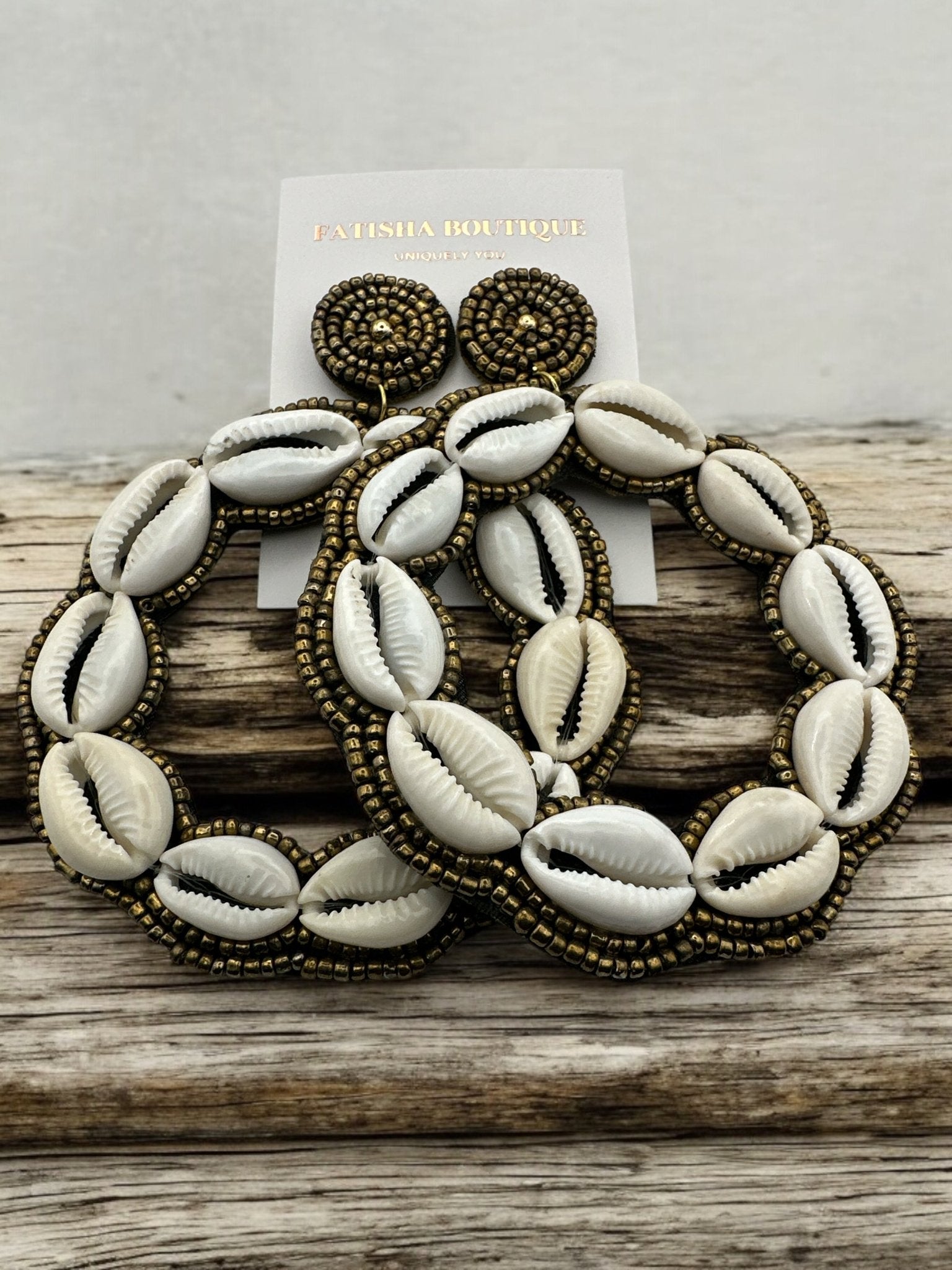 Handmade Round Cowrie Shell African Earrings - Bold Tribal Statement Hoops - Fatisha Boutique